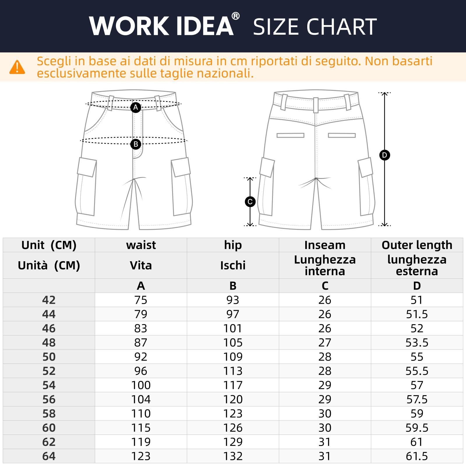WORK IDEA Pantaloncini da Lavoro Elasticizzati da Uomo, vestibilità Aderente, Eleganti e Resistenti per i più Alti