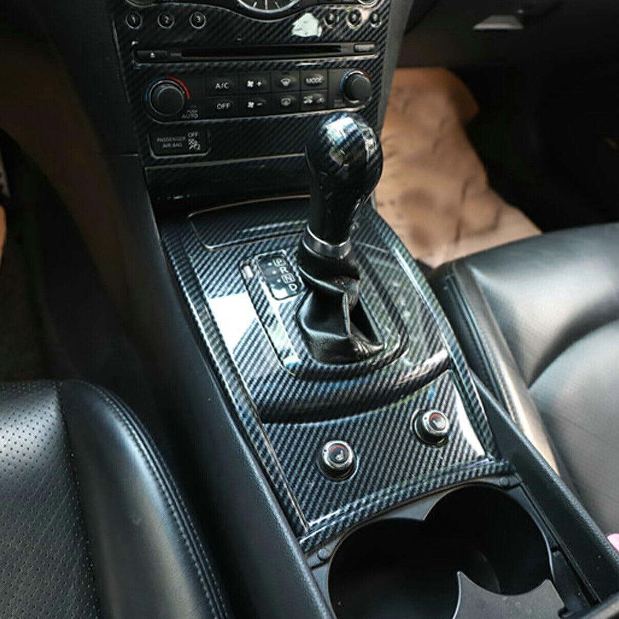 Automatic Center Console Gear Shift Panel Cover Trim for Infiniti G37 2010 2011 2012 2013 Carbon Fiber ABS(Only for Without Snow Button)