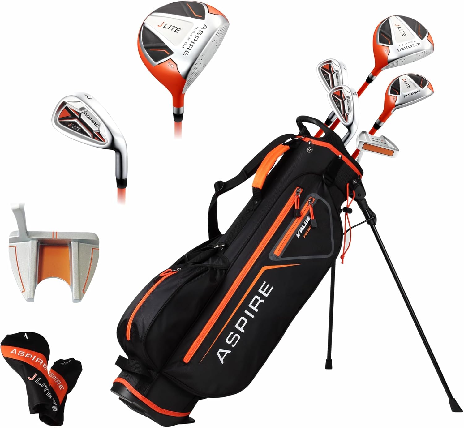xlite super performance precise junior golf club set right orange, ages 9 to 12
