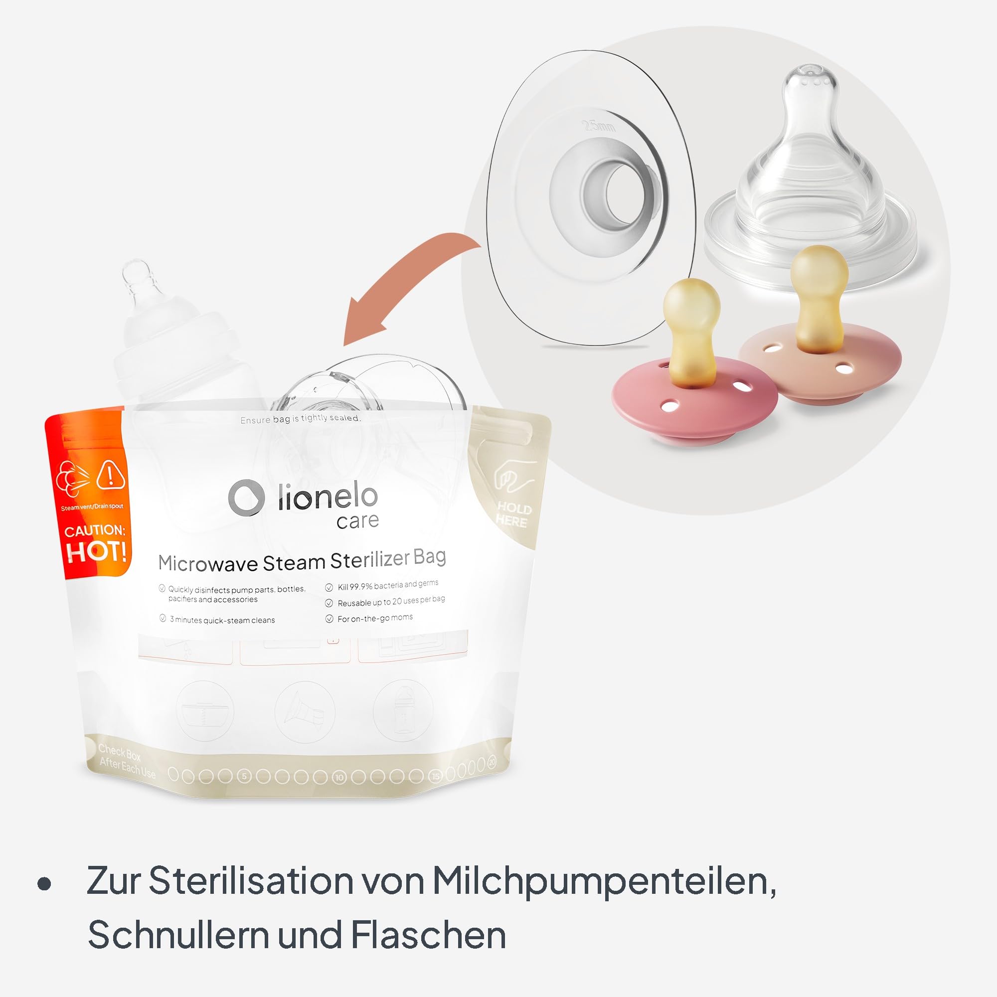 LIONELO ThermBag 8er-Pack Mikrowellen-Sterilisationsbeutel – Wiederverwendbar, BPA-frei – Für Babyflaschen, Schnuller, Milchpumpen – 90 Sek. Schnellsterilisation, Ideal auf Reisen