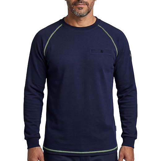 Ubon FR Shirts for Men Lightweight Flame Resistant Work Shirt Long Sleeve 5.5oz Welding Clothes Crew Neck FR T-Shirt