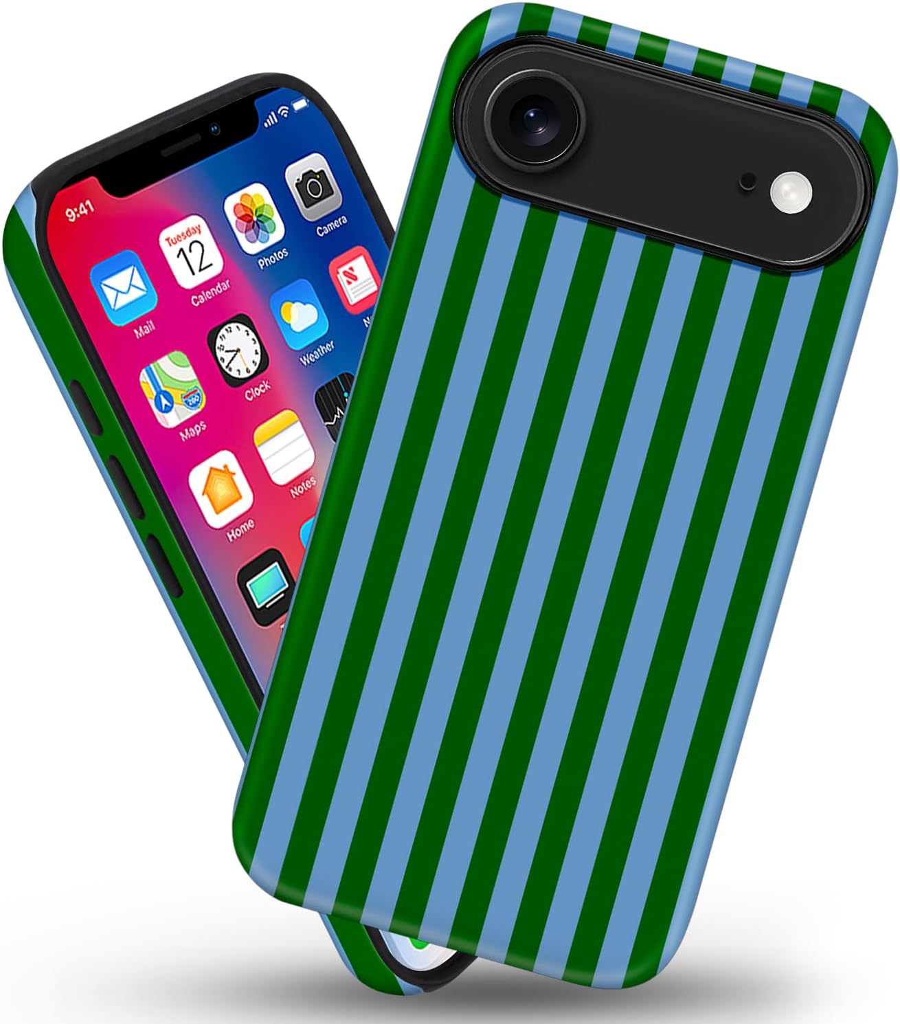 Magnetic for iPhone 17 Air Case Cute Stripes Phone Case, Shockproof Slim TPU and Hard PC Protective Phone Cover Compatible with MagSafe Designed for Women Girls, Green and Blue