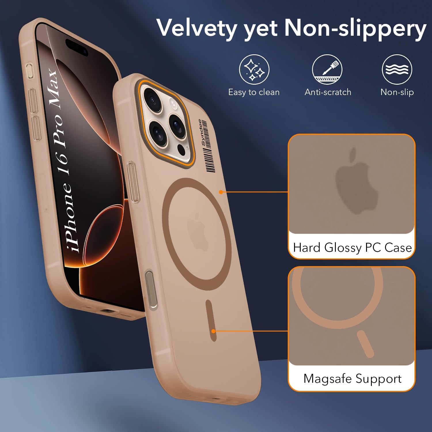 DL3 Mobilak Case Back Cover for iPhone 16 Pro Max 6.9-inch, Sleek Frosted Translucent Back Only Compatible with Wireless Magnetic Accessories | Anti-Scratch Shockproof Phone Case (Brown)