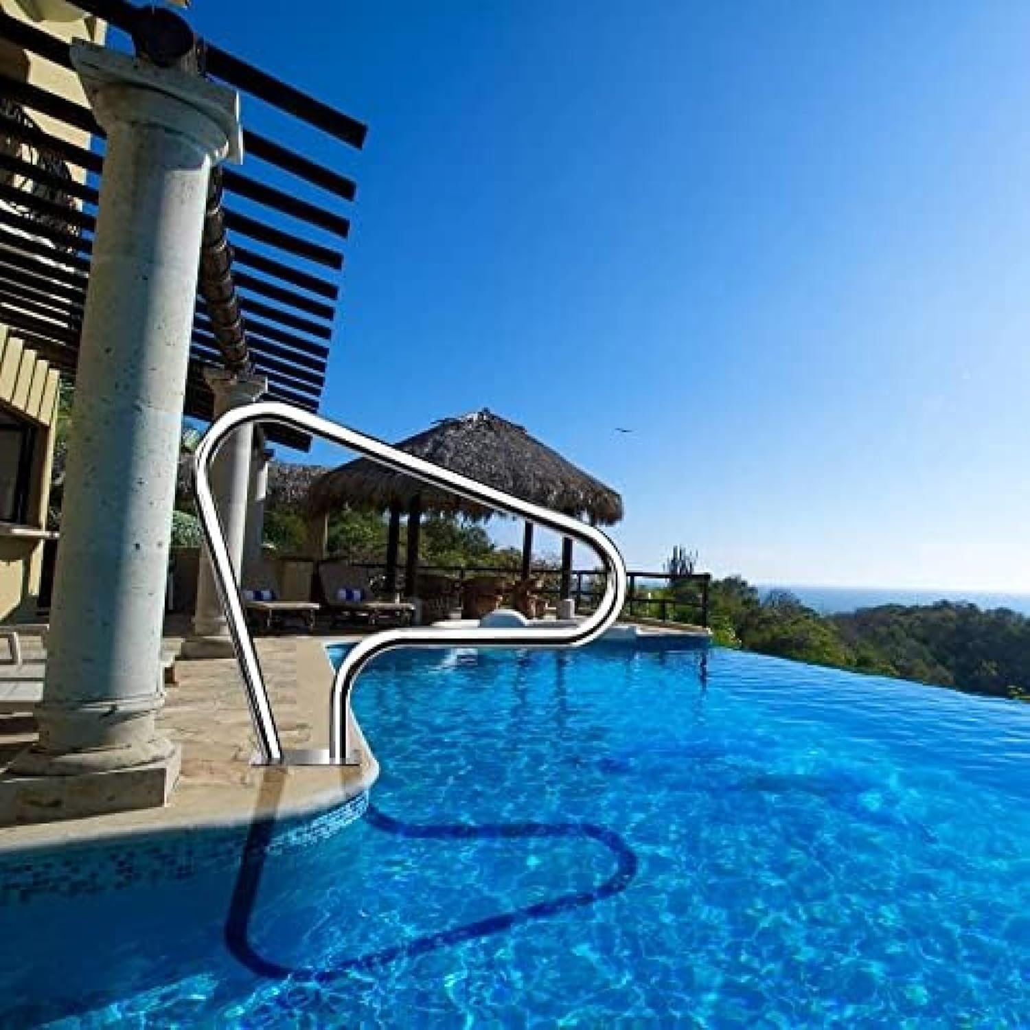 Pool Handrail, Stainless Steel Swimming Pool Hand Rail Stair Rail Ladder Step Hand Grab Rail Pool Railings for Inground Pools,39''x32''