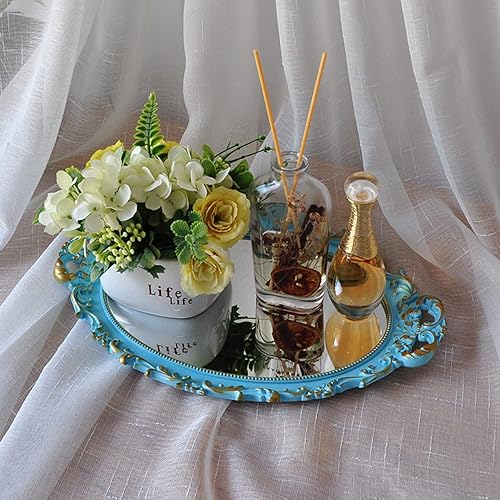 Miniatura 7 de Bandeja ovalada decorativa para espejo, marco de flores de estilo francés, organizador de maquillaje, organizador de joyas, bandeja de servir, 9.8 x
