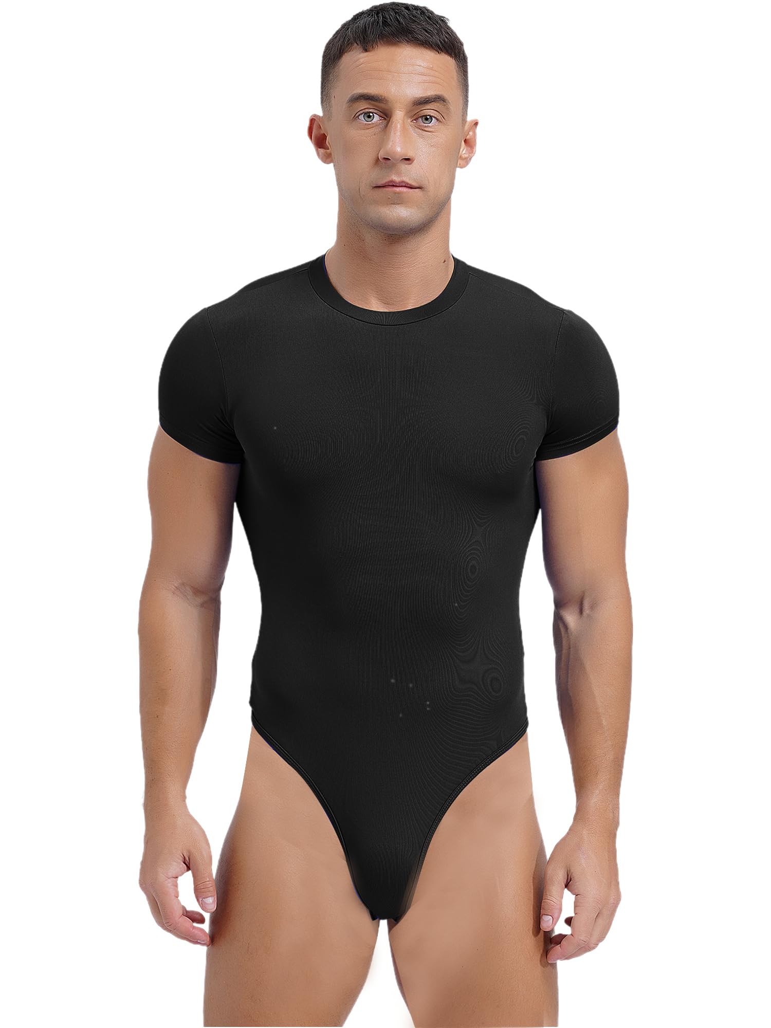 CHICTRY Mens Stretchy One-Piece High Cut Thong Leotard Bodysuit Racerback Wrestling Singlet Swimsuit 5# Black B L