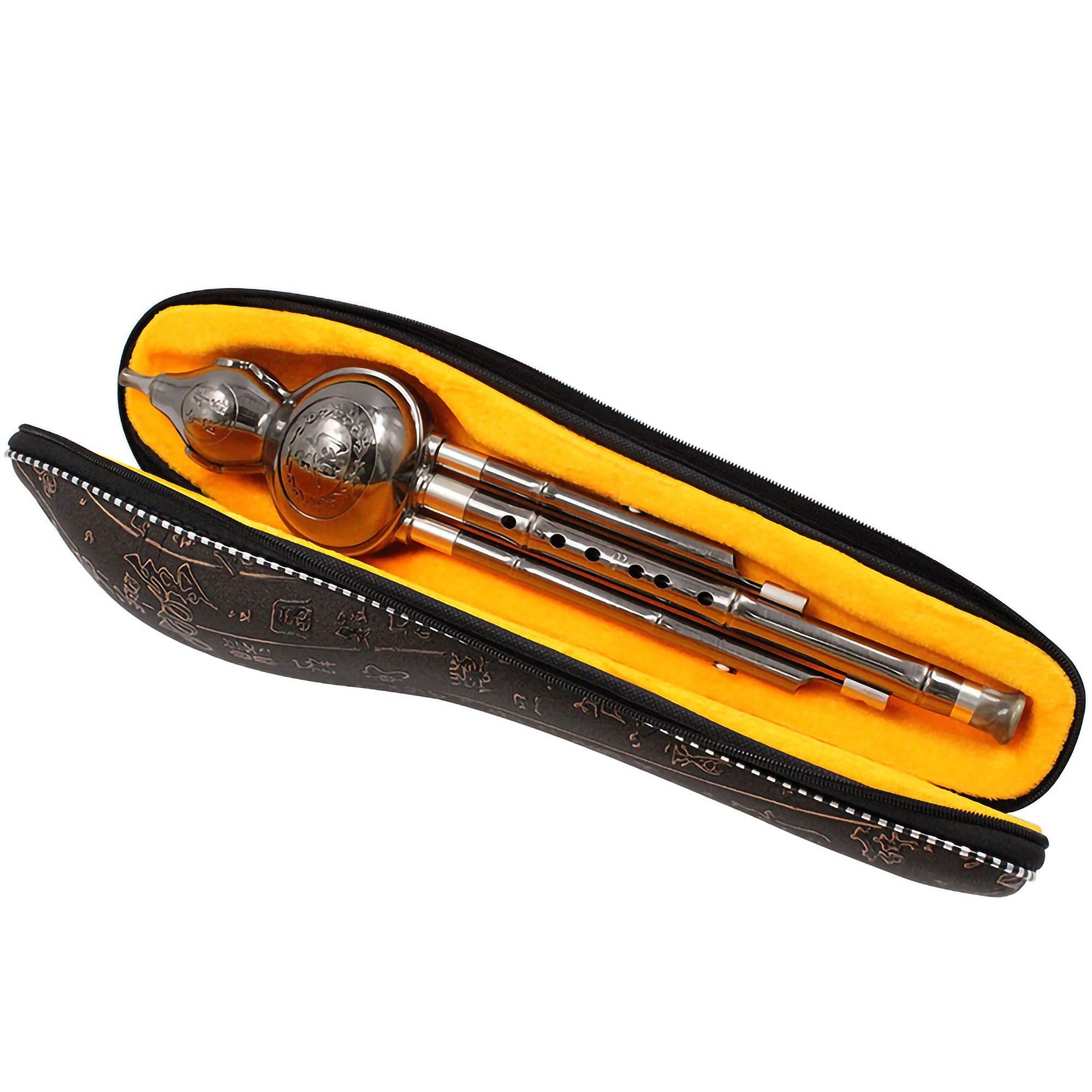Hulusi Flauto C/Sib Chiave, Hulusi Cinese Ambientale, Cucurbita Staccabile, Strumento Tradizionale, for Principianti Amatori Musicali(Silver,C KEY)