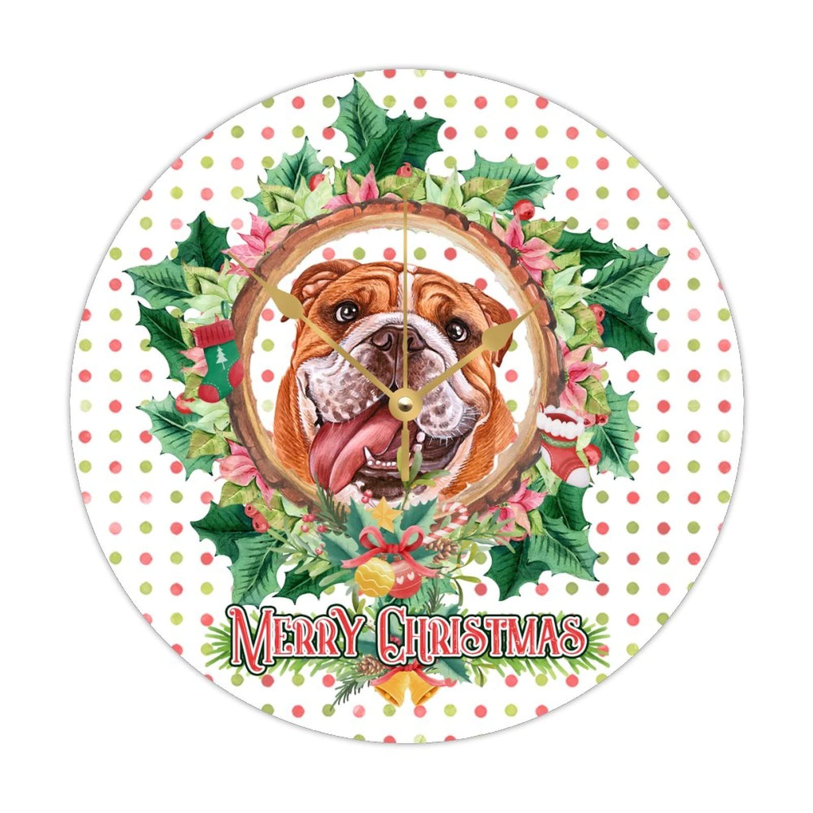 Horloge de Noël ronde en bois avec motif chien 38cm pour salon
