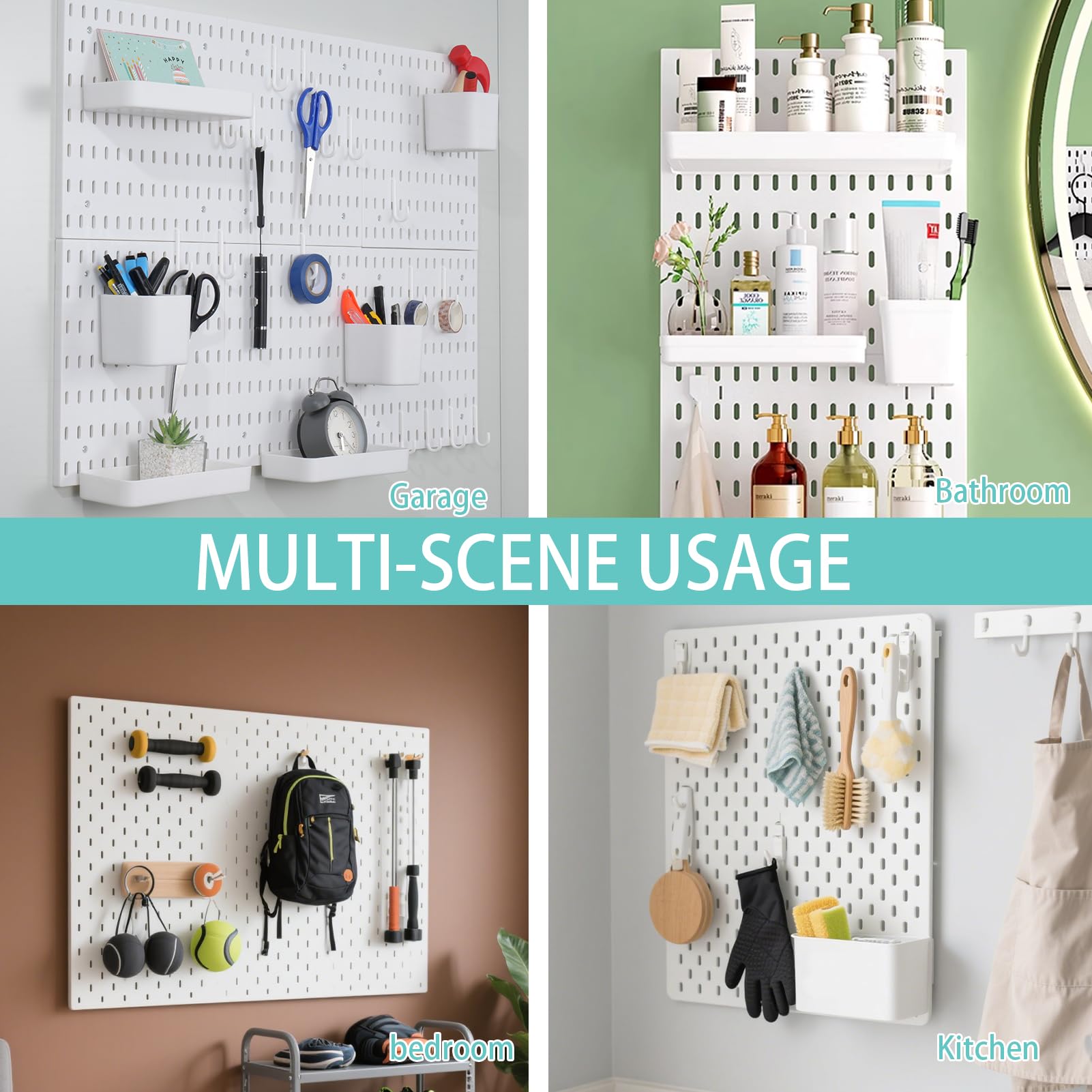 Kit per pannello forato, include 6 pannelli forati da 28 x 28 cm e ganci per accessori, organizer da parete in plastica, per ufficio, stanza dei mestieri, 42 pezzi