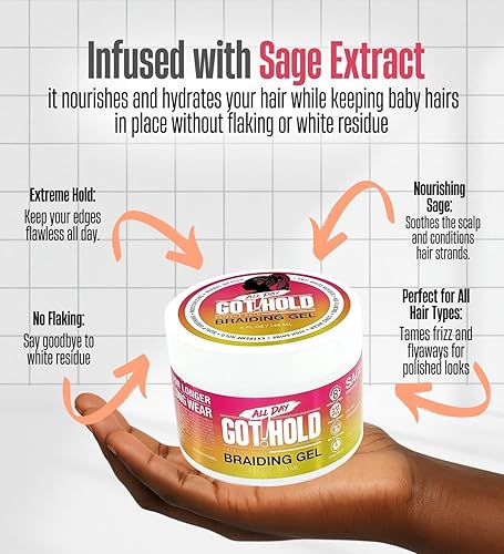 Miniatura 3 de Gel trenzado para cabello natural, agarre extremo, hidratante y sin encrespamiento, extracto de salvia, sin descamación ni secado, alto brillo para