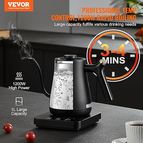 Miniatura 2 de VEVOR Hervidor eléctrico de cuello de cisne de 1 litro, control de temperatura, hervidor de café con 5 ajustes preestablecidos, caldera de té de