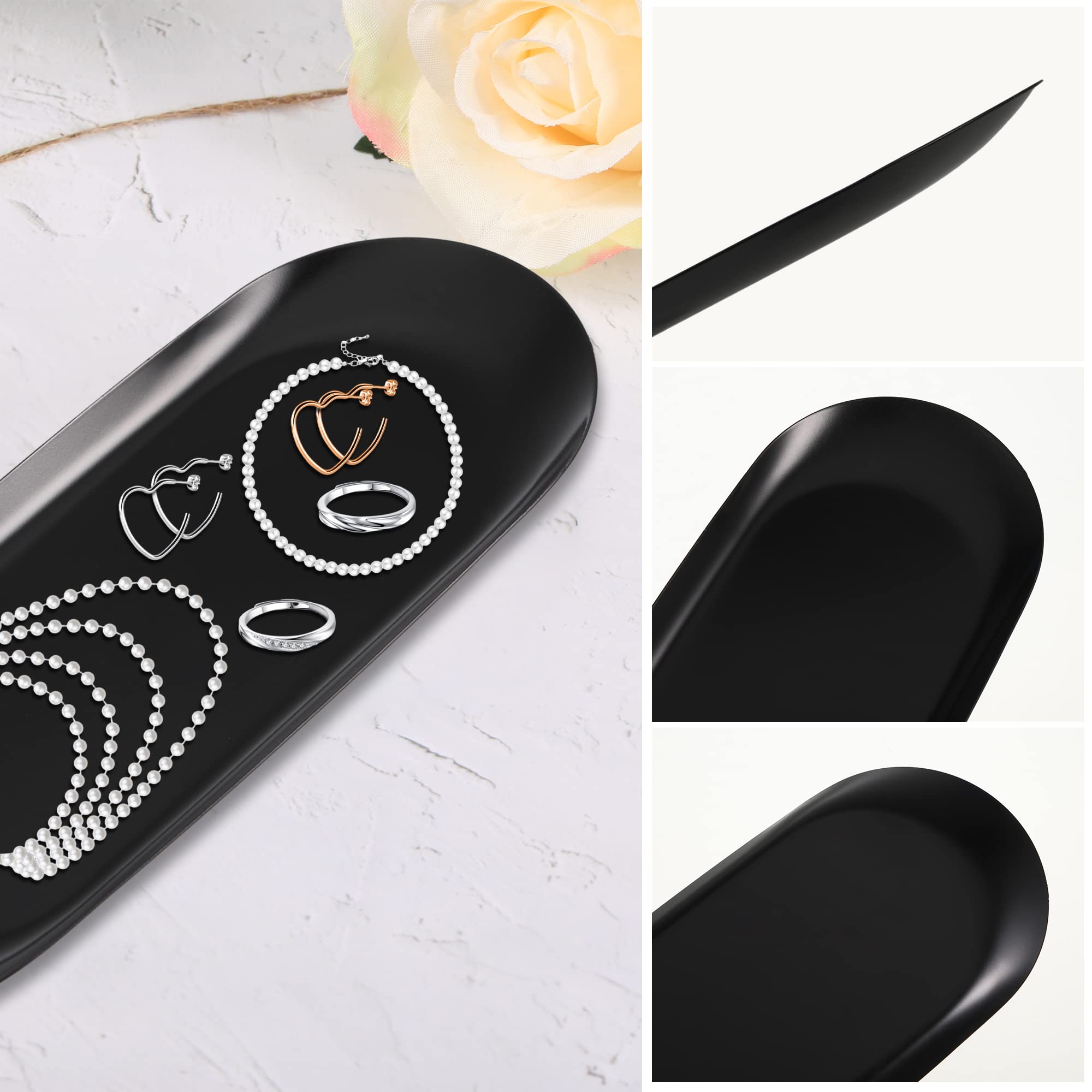 Vassoio Portagioie In Acciaio Inox 23x9.5cm - Elegante, Per Cosmetici, Dessert, Chiavi | Nero Opaco - Foto 3