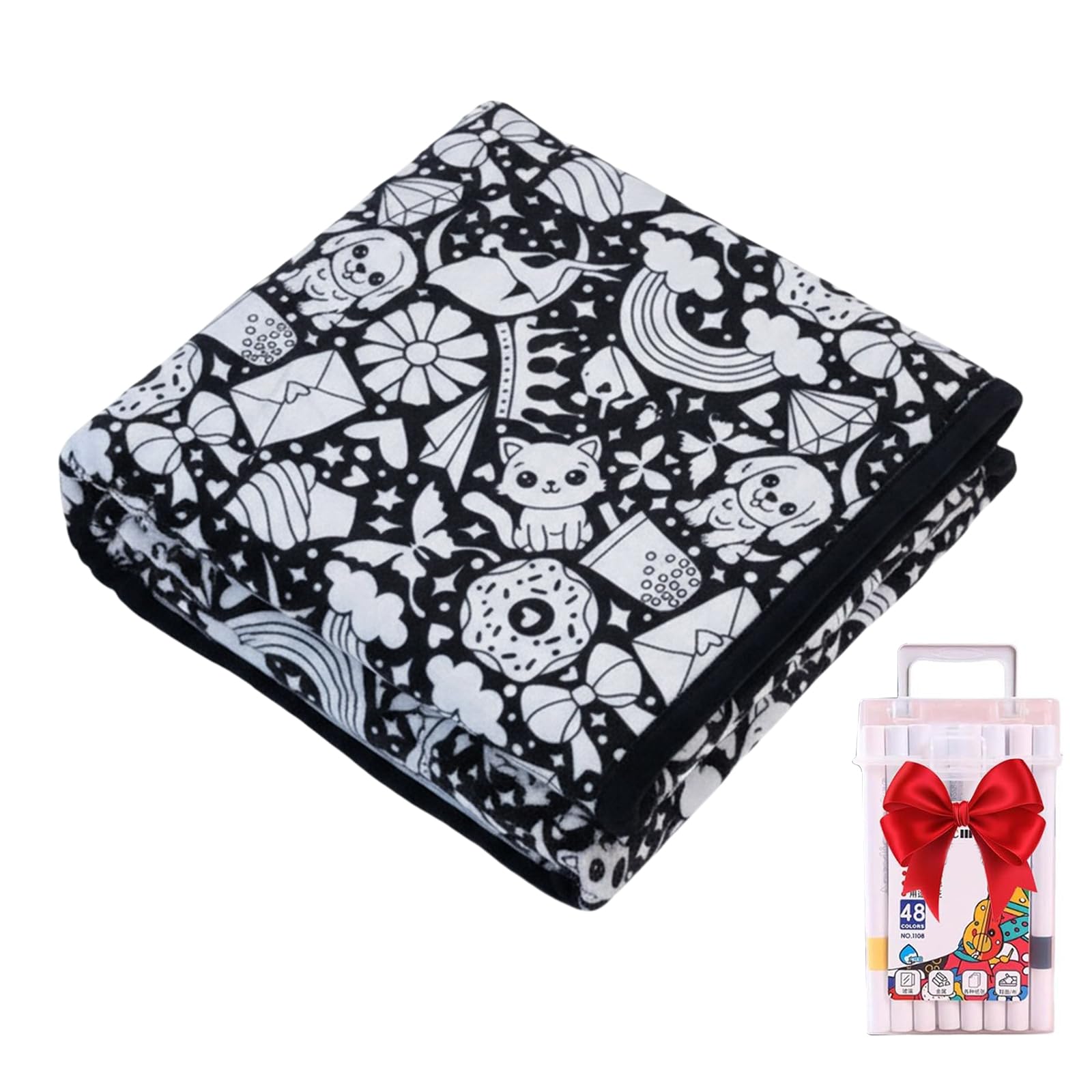 Okesyo Animals Colouring Blanket For Adults, Diy Coloring Blanket With 24Pcs Markers, Color Your Own Throw Blanket For Adults, Personalized Comfortable Home Decoration, Washable And Recolorable