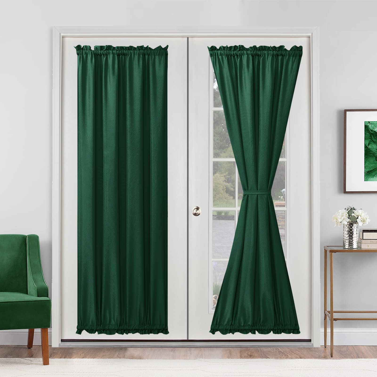 Rideaux de porte française occultant partiel intimité vert forêt
