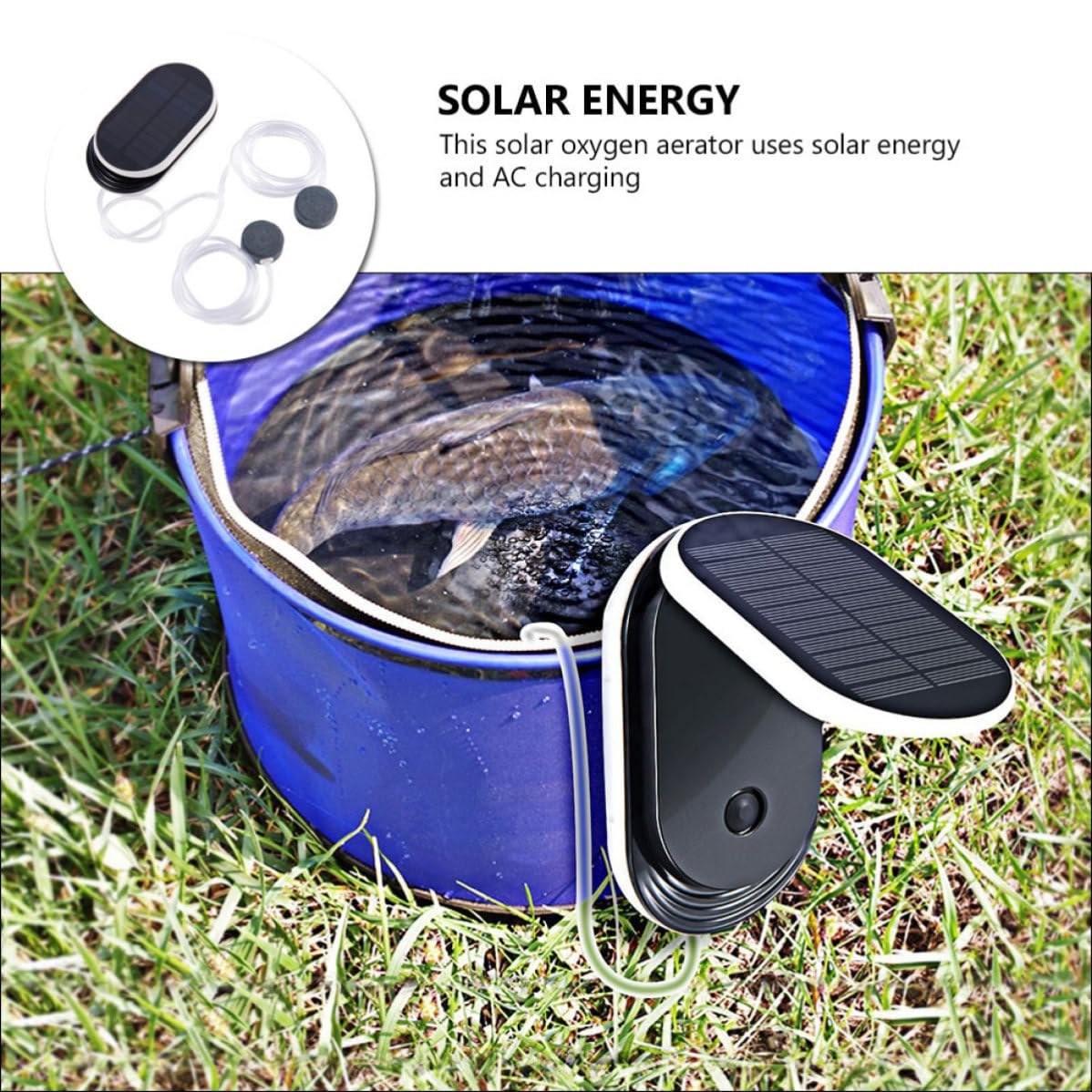 Pompa di Ossigeno Solare per Laghetto Batteria 3600mah, Aeratore Portatile in Plastica, per Pesci Ornamentali e Acquari da Esterno
