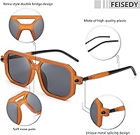 Vista 21 de Feisedy - B2622 - Lentes de sol estilo aviador, cuadrados, clásicos de los años 70, unisex, con montura clásica retro y elegante, UV400 Marco