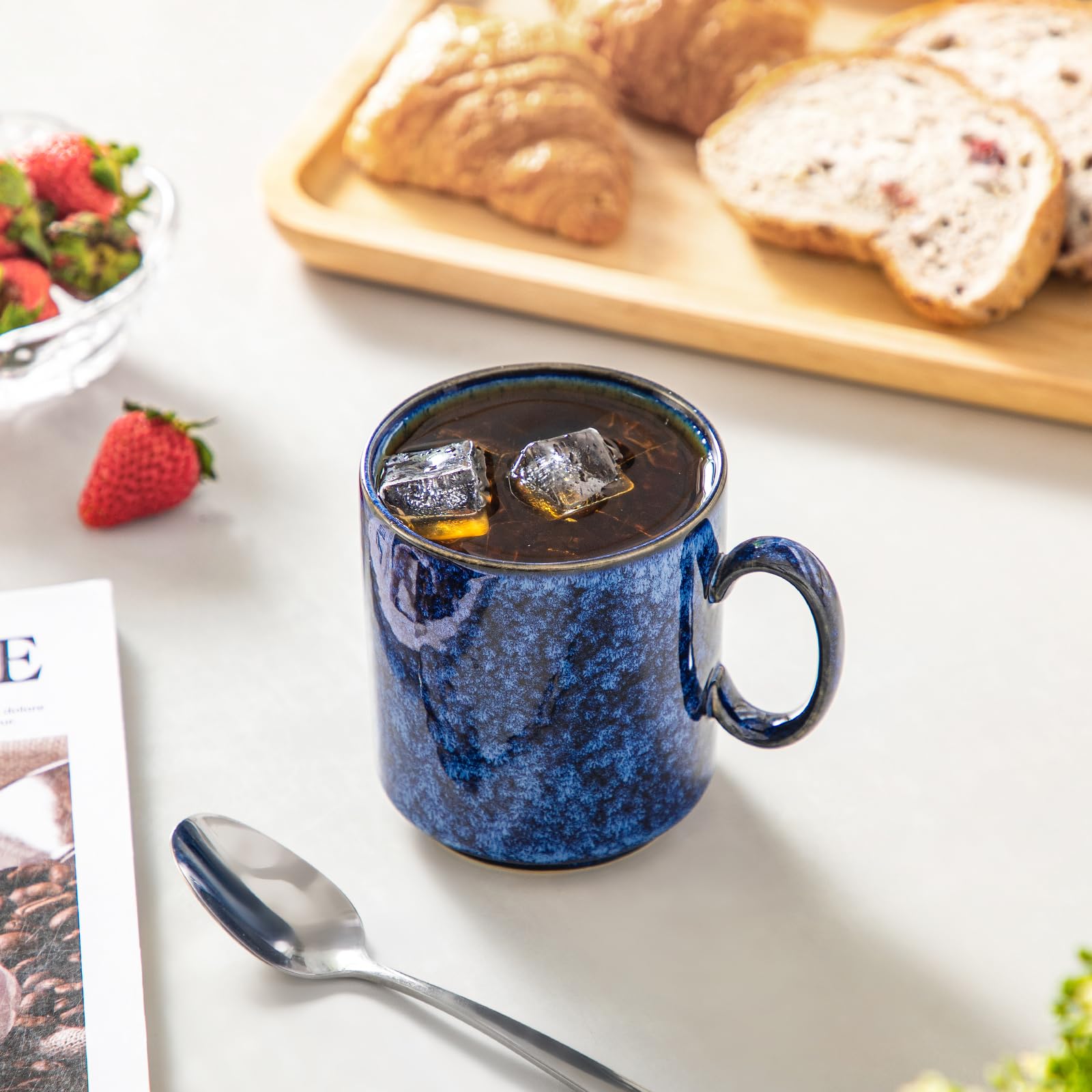 vancasso STARRY - Juego de 6 tazas de café de cerámica de 12 onzas para café con leche, capuchino, té y cacao caliente, estilo moderno artesanal para cafetería, hogar y cocina, aptas para microondas y