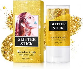 Golden Glitter Stick, Glitter Stick for Face, Body and Hair, Body Glitter Without Glue, Quick Dry Glitter Make-up, Waterproof and Long Lasting, Festival Party Carnival Makeup