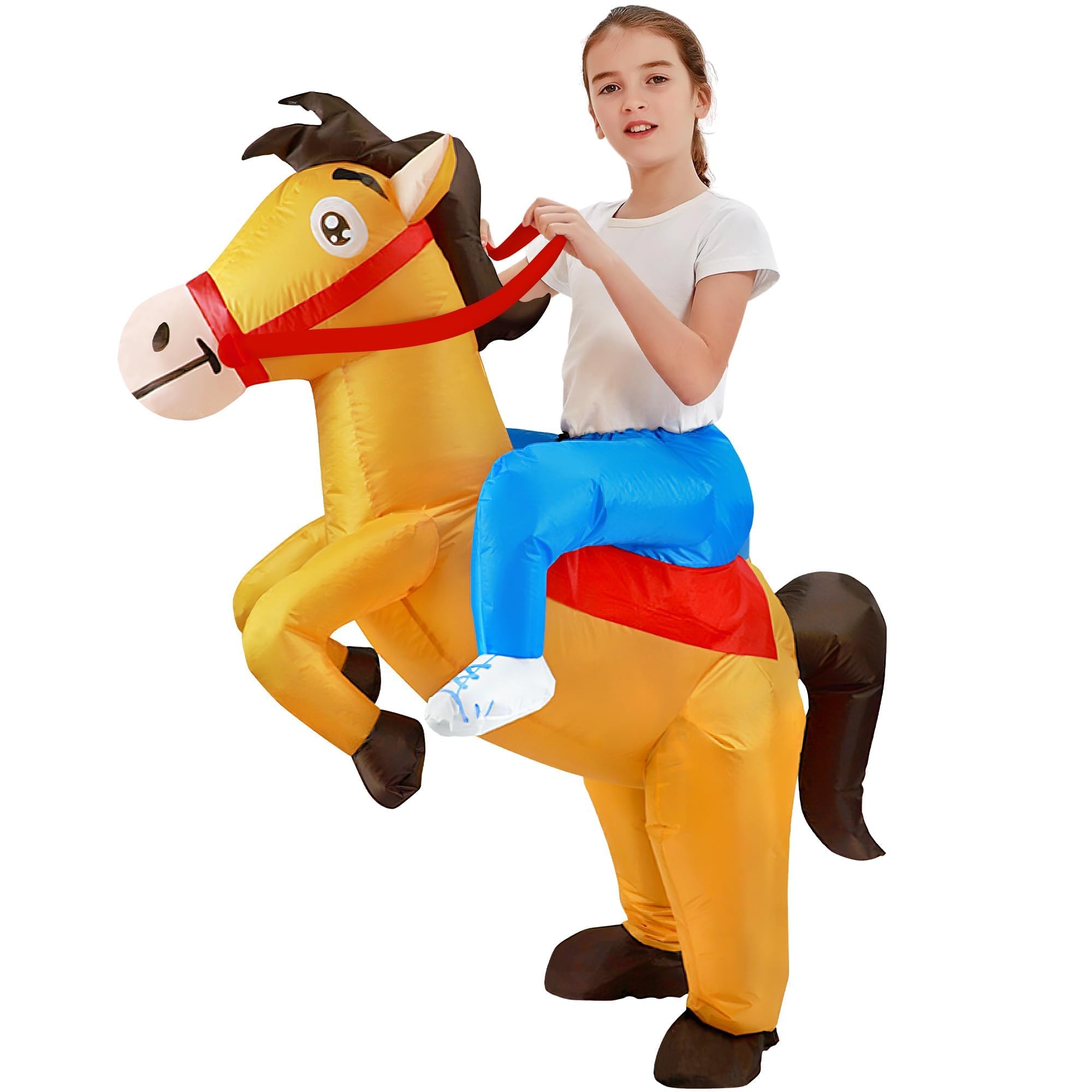 Amlisia Inflatable Horse Costume for Kids, Blow Up Costume Ride On Horse Cowboy Suit Funny Dress Up for Halloween Cosplay Party