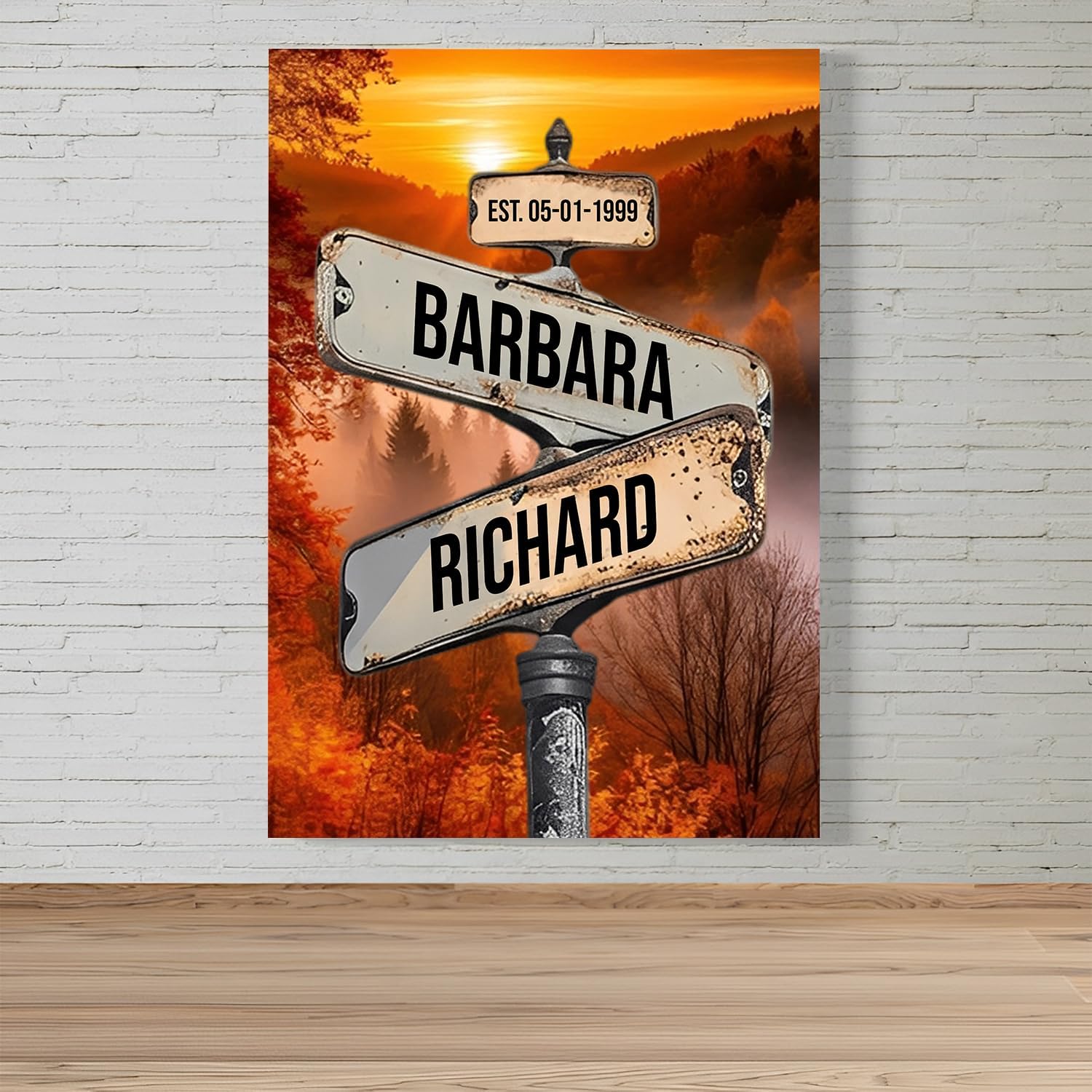 QILDTASIO Personalized Vintage Street Sign Canvas Print, Custom Name Couple Wall Art, Romantic Home Decor, Unique Wedding Couple Gift for Him Her, Valentines Day Gift Idea #11