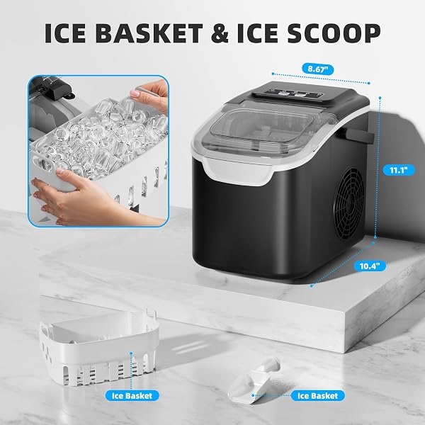 Antarctic Star Countertop Ice Maker Machine, 8 Cubes in 6 Mins, 26.5 lbs/Day, Self-Cleaning, 2 Sizes, Ultra-Quiet for Home/Kitchen/Camping/RV Black - 5