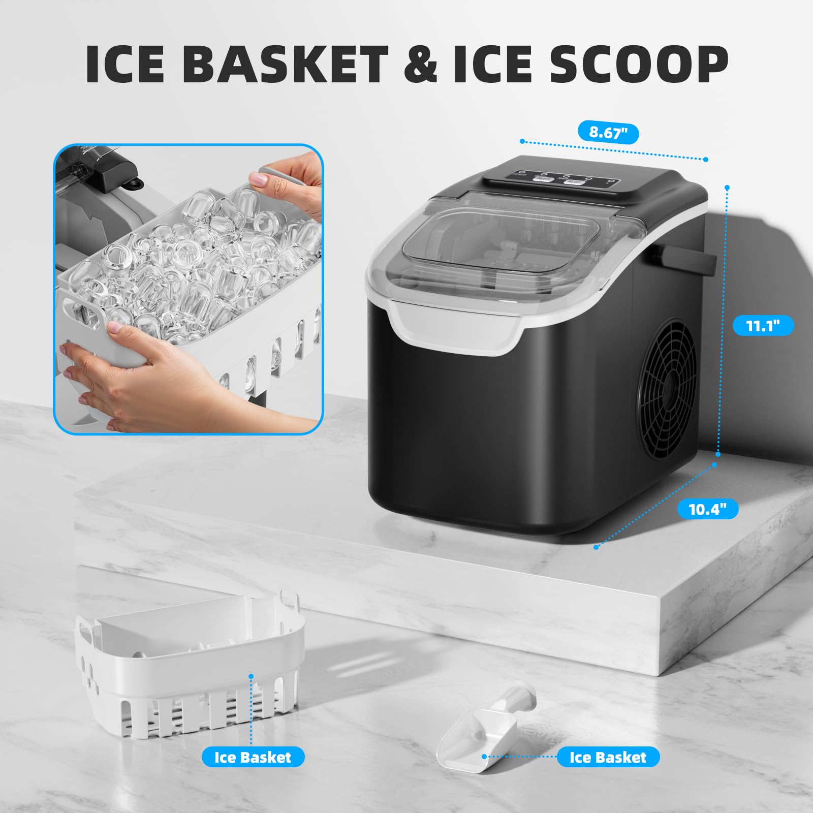 Antarctic Star Countertop Ice Maker Machine, 8 Cubes In 6 Mins, 26.5 Lbs/Day, Self-Cleaning, 2 Sizes, Ultra-Quiet For Home/Kitchen/Camping/RV Grey on Fridge.com - View 5