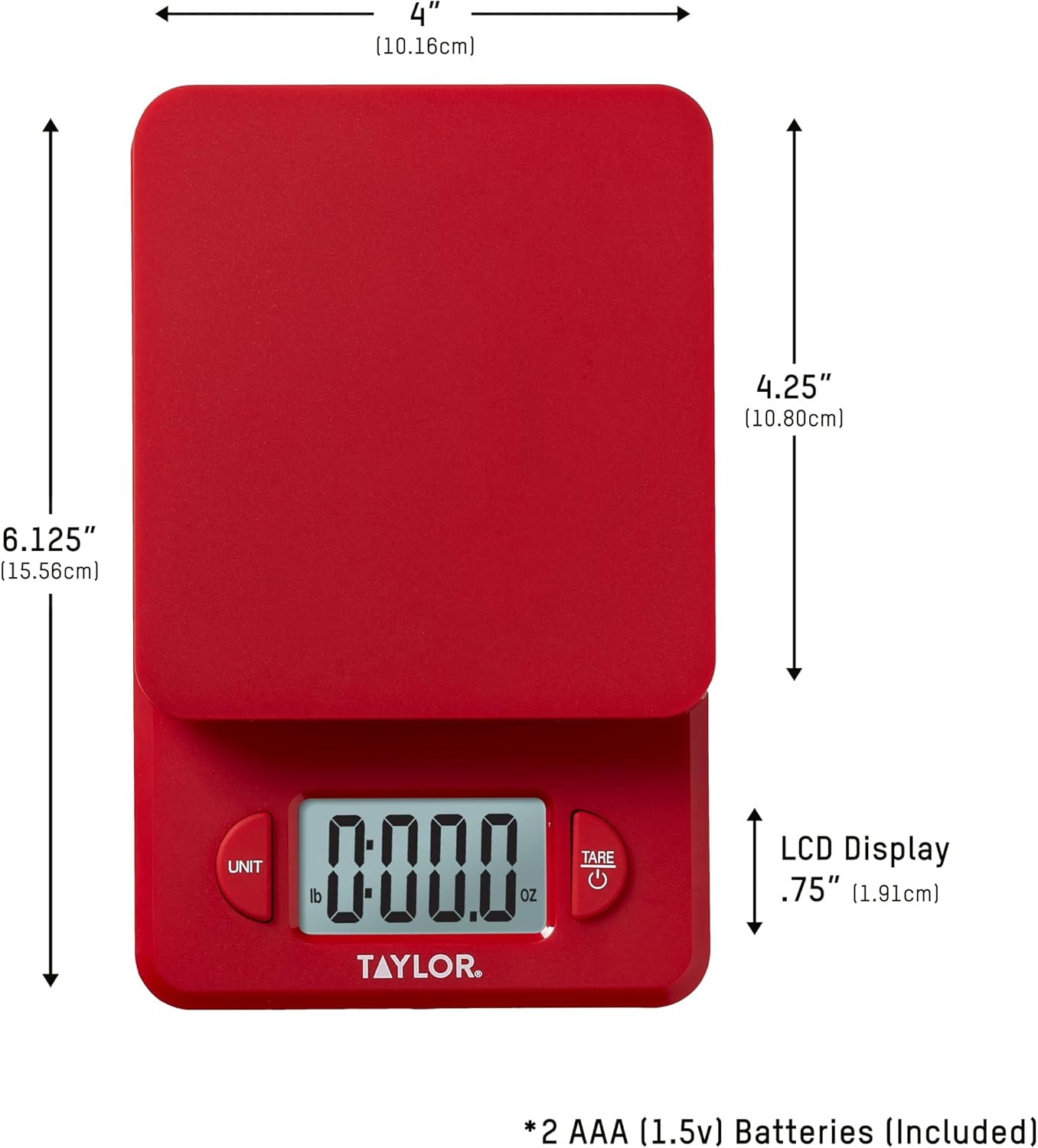 Taylor Compact Digital Kitchen Scale, Red - 11 lb Max Capacity