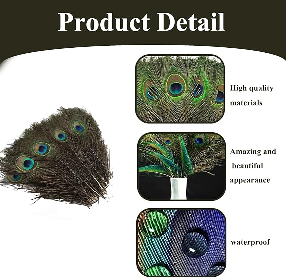 15Pcs Peacock Feathers, Peacock Feathers Long, Real Natural Peacock Eye Feathers, 10-12 Inches Peacock Tail Feather for Carnival Revelry Masquerade Costume Wedding Vase Christmas Party DIY Art & Craft