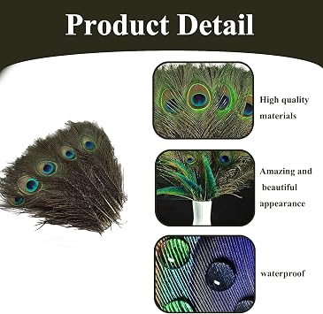 15Pcs Peacock Feathers, Peacock Feathers Long, Real Natural Peacock Eye Feathers, 10-12 Inches Peacock Tail Feather for Carnival Revelry Masquerade Costume Wedding Vase Christmas Party DIY Art & Craft