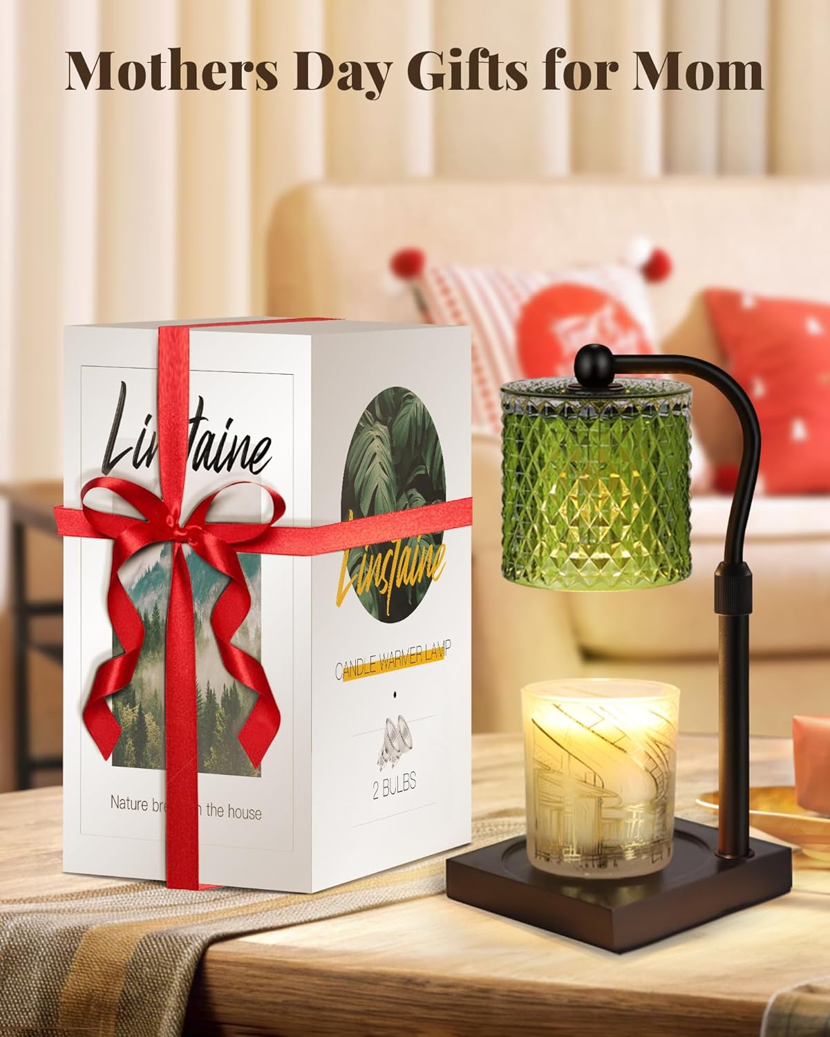 Candle Warmer Lamp with Timer Dimmer Adjustable Height, Birthday Gifts for Women, House Warming New Home Decor Gifts for Mom, Electric Wax Warmer for Jar Candles, Green