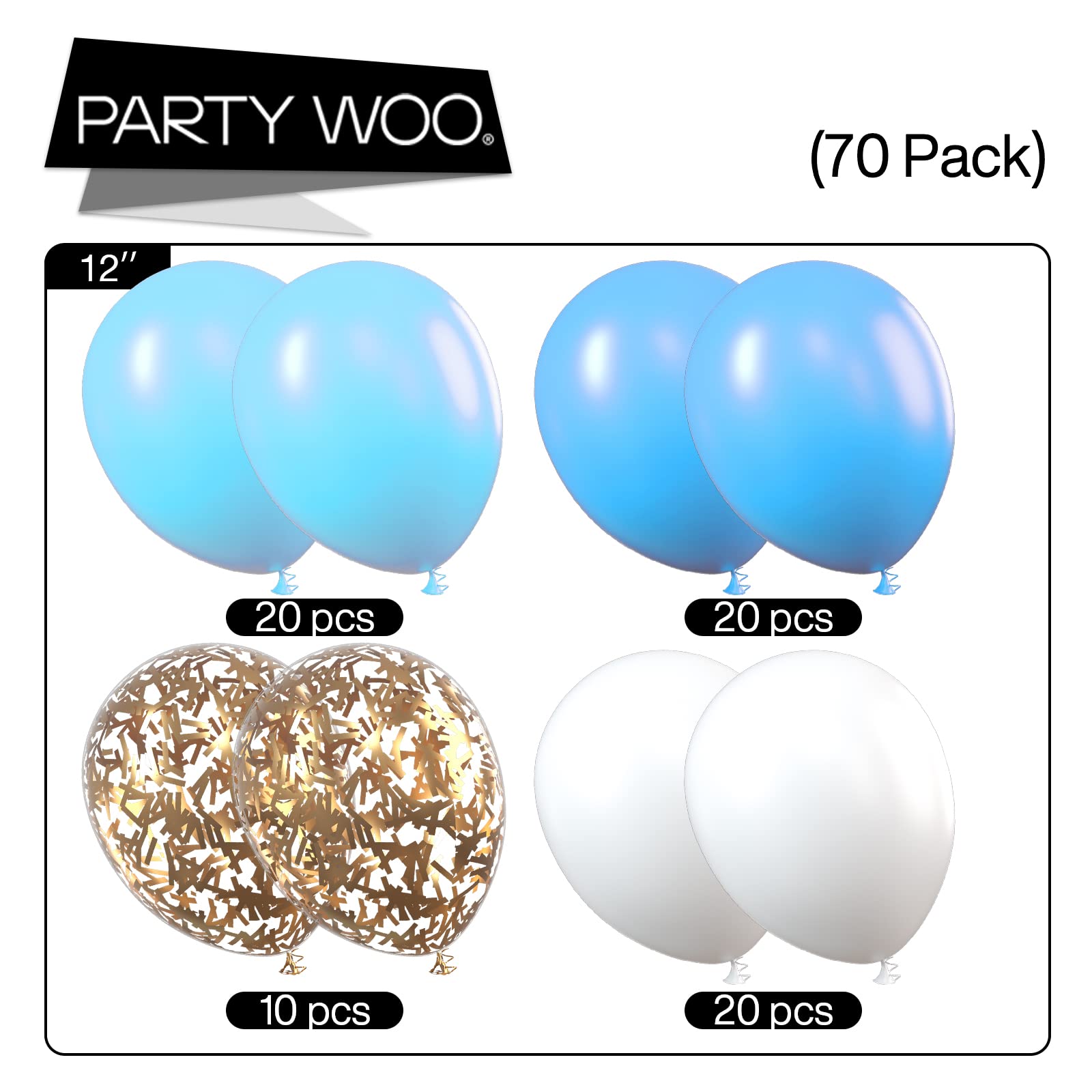 PartyWoo Blue and White Balloons 70 pcs 12 Inch Sky Blue Balloons Baby