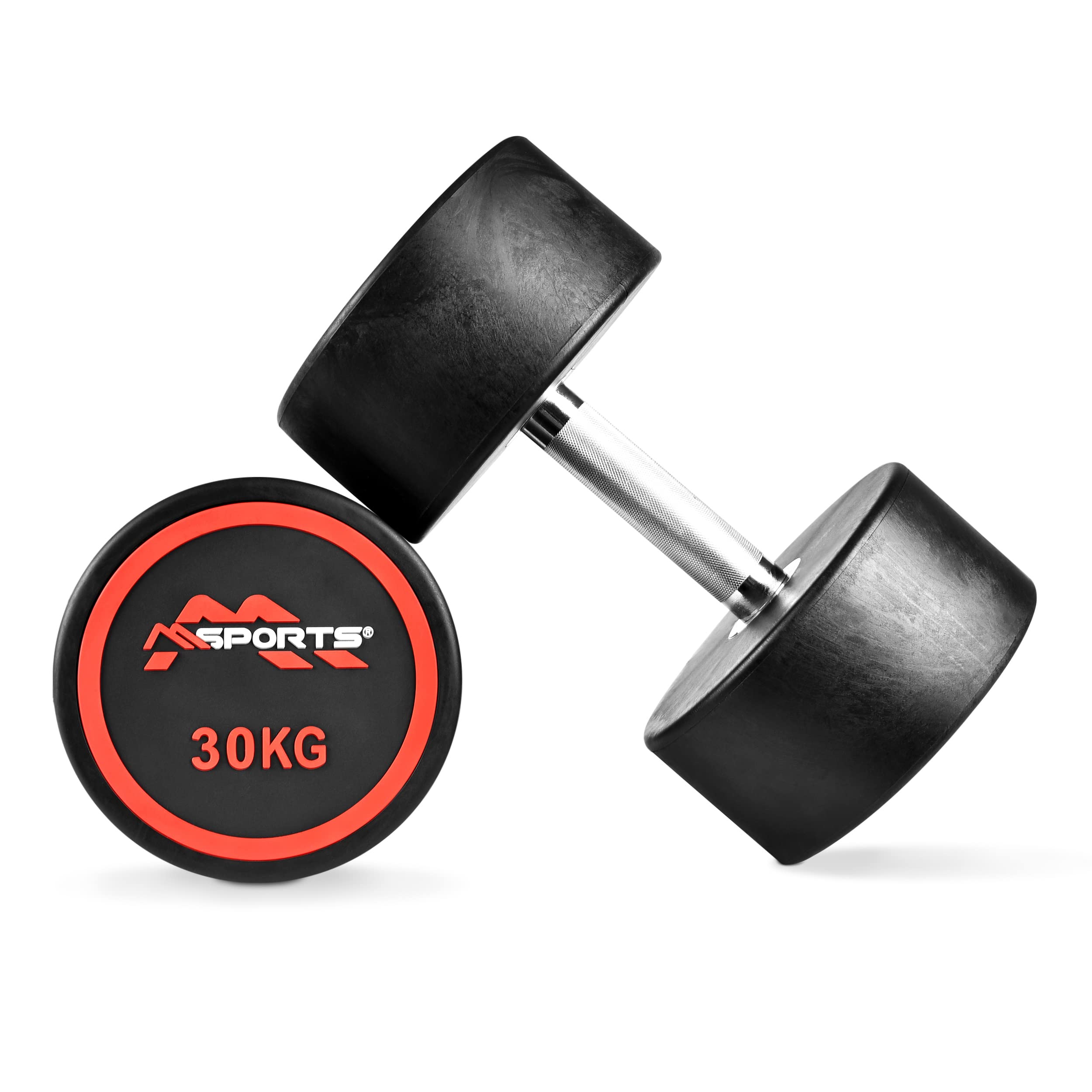 MSPORTS Rundhantel Premium 2er Set | Gummi Kurzhantel Beschichtung 2,5-50 kg | Griff verchromt und gerändelt | Verschiedene Gewichtsvarianten Hantel