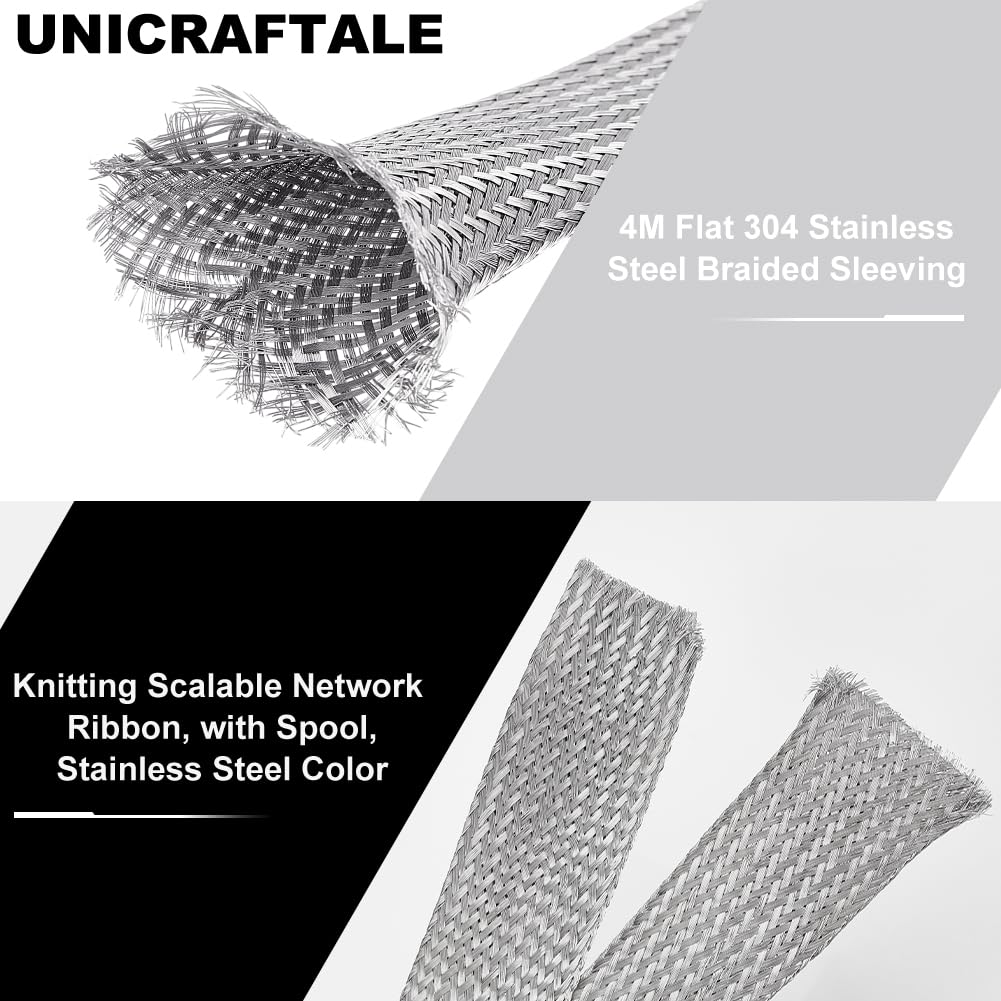 Stainless Steel FLAT Braid Sleeving 304 - 3/8 - length 12 ft USA MADE - AC/DC WIRE AND SUPPLY