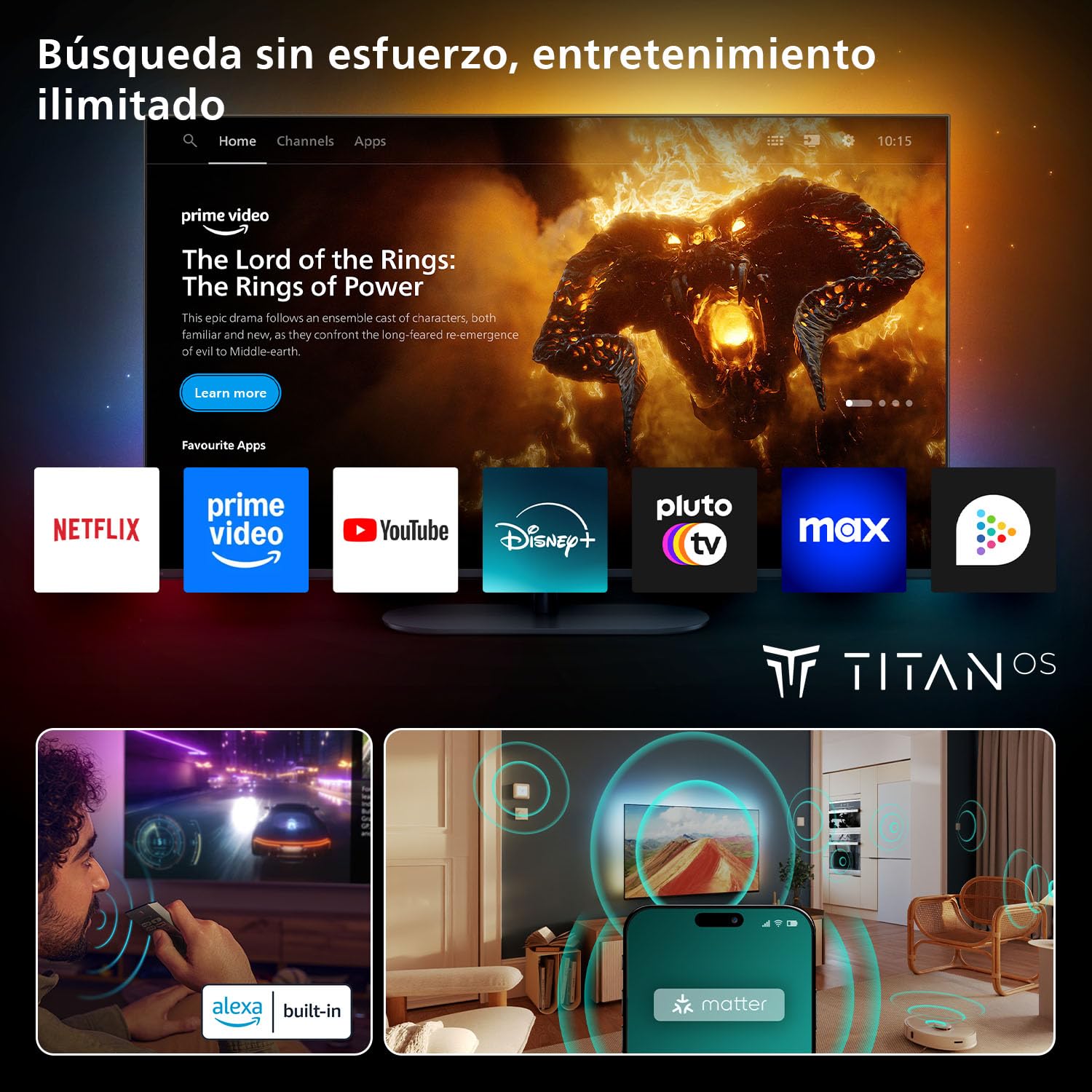 Philips Ambilight 'The One' 65PUS9010 4K Smart TV - Pantalla de 65 Pulgadas con P5 Picture Engine Ultra HD, Titan OS, Dolby Vision y Sonido Dolby Atmos