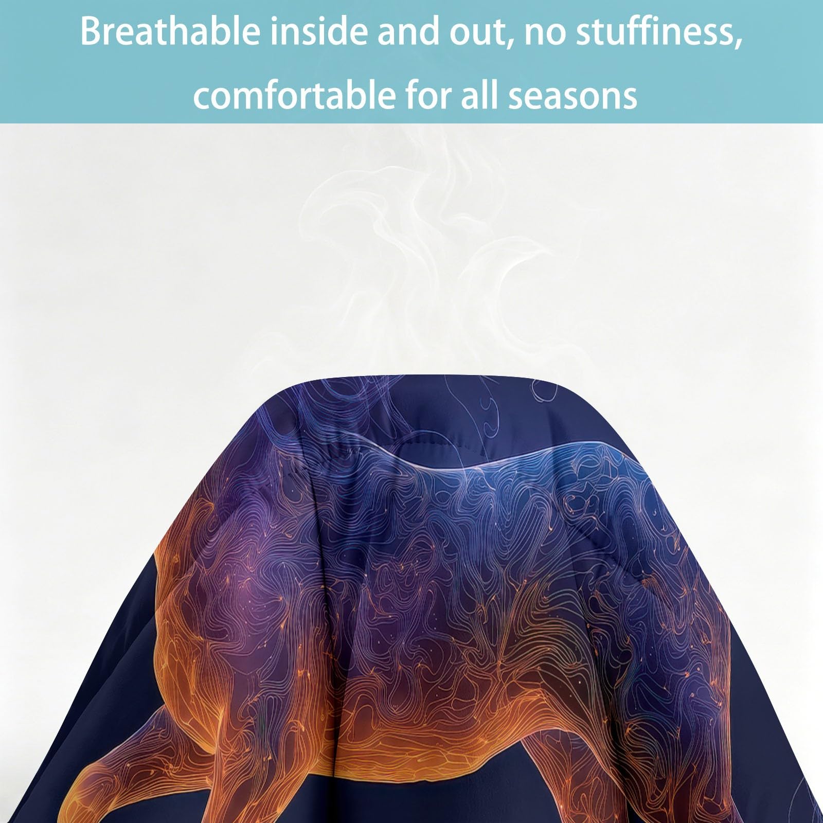 Edredón de 240 x 260 cm, cielo estrellado caballo para cama de 2 personas, edredón fantástico animal cificción, universo, reversible, 4 estaciones, manta transpirable y suave para adolescentes