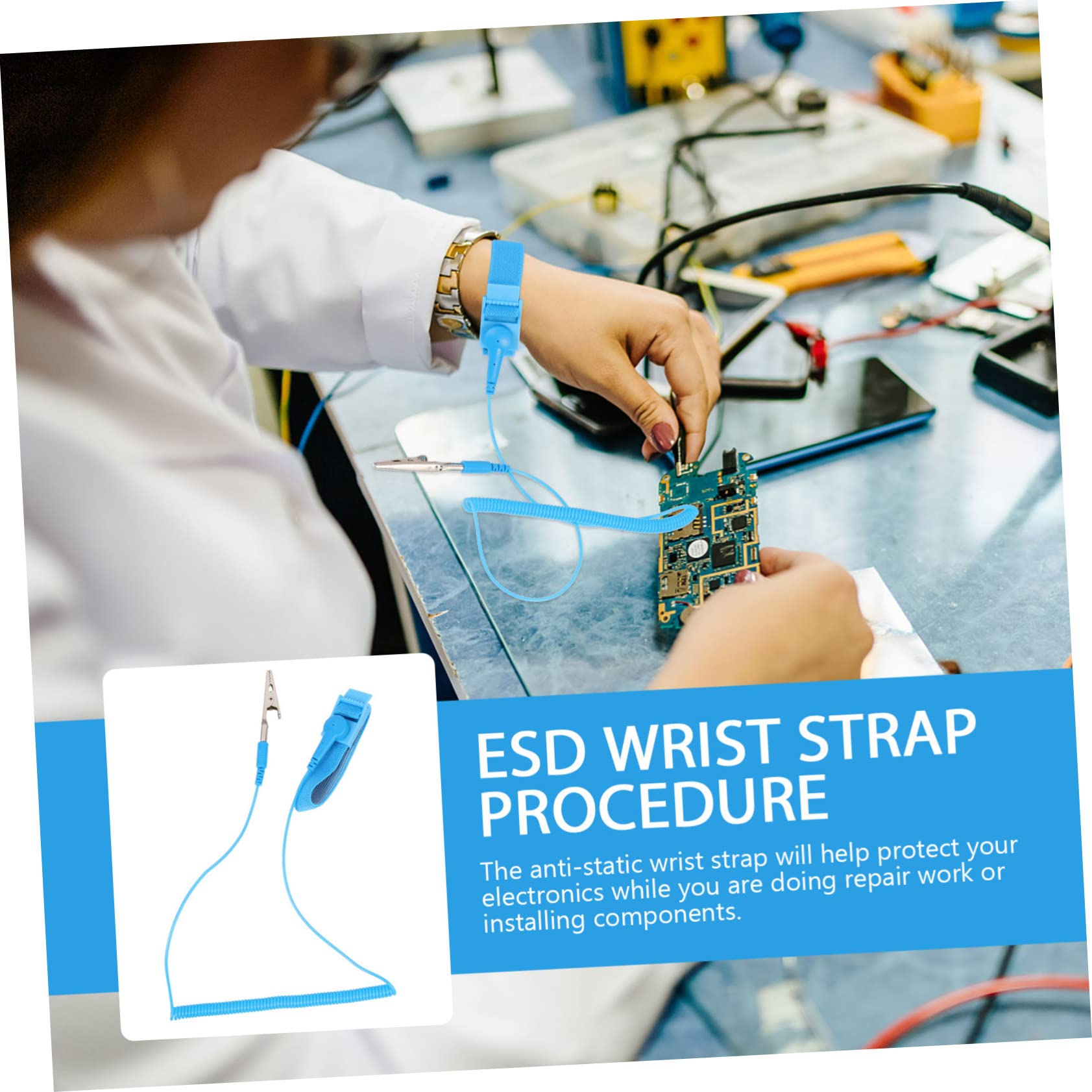 GARVALON Static Proof Wrist Straps 6pcs Anti-Static PVC Straps 1.8m Long Wrist Wrap for ESD Protection Adjustable for Maintenance