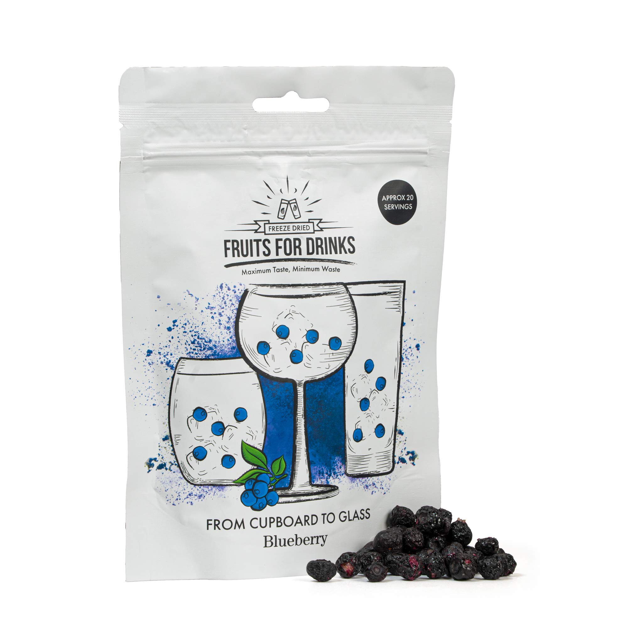 Fruits for Drinks, Blueberry, Freeze Dried Cocktail Garnish - 20 Servings