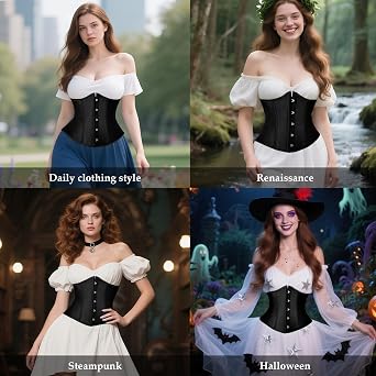 TRIWORKS Women's Underbust Corset Satin Waist Cincher Lace Up Corset | Underbust Boned Brocade Waist Training Halloween Gold, 6XL