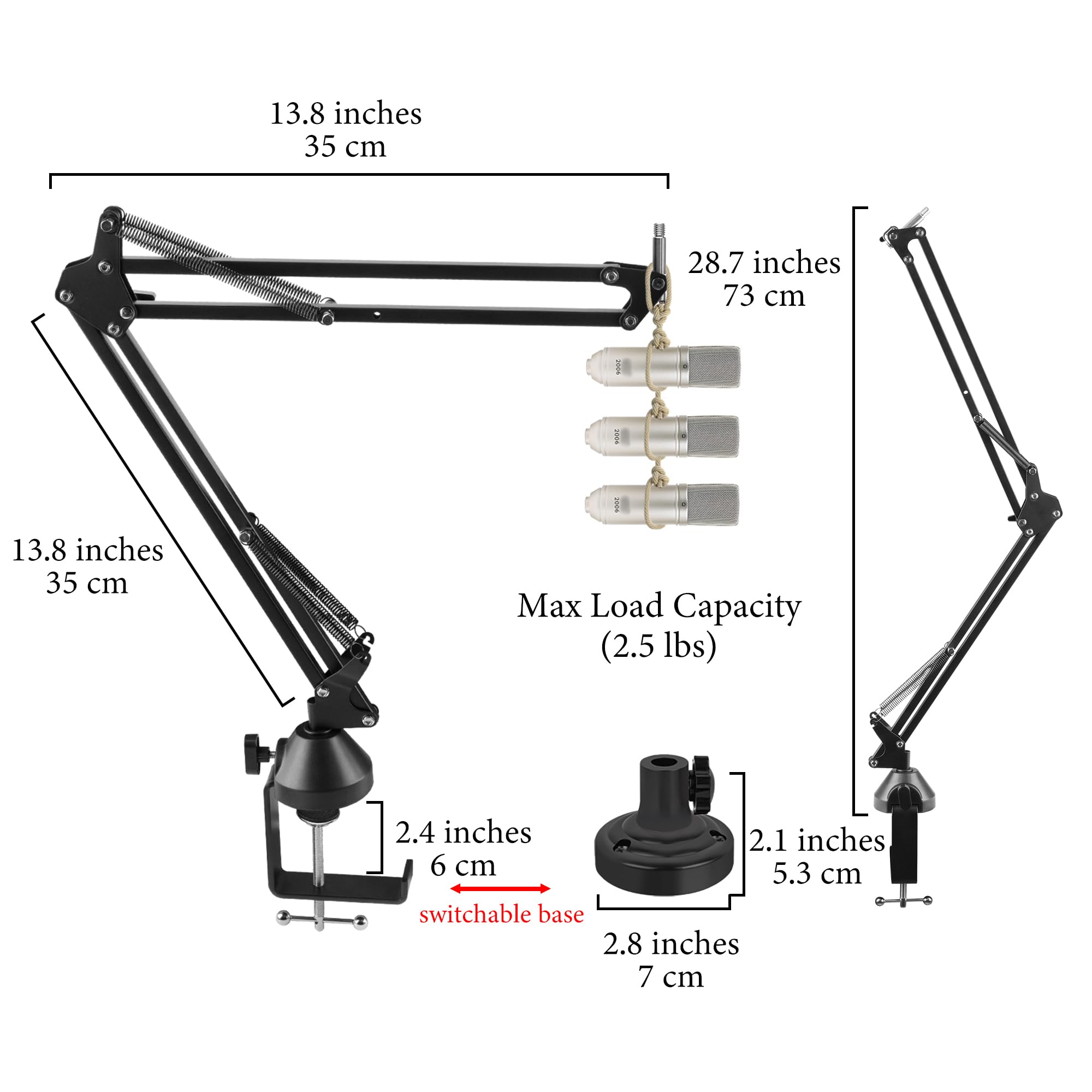 Geekria pour Creators, Bras de Micro Professionnel, Compatible avec MXL 770, 990, 991, BCD-1, V67N, Support Micro Suspendu, Support de Bureau réglable, portée 28.7"