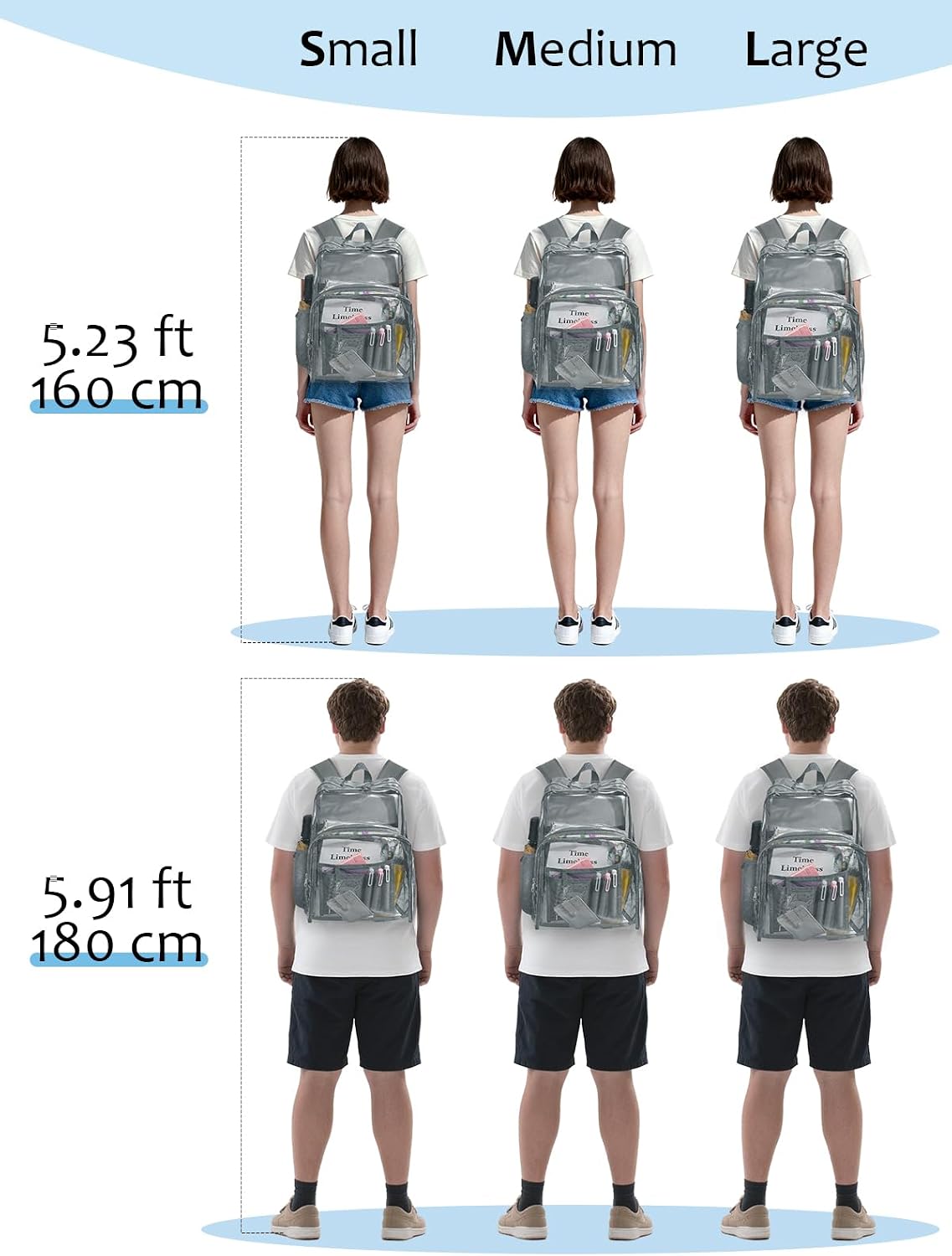 Clear Backpack for School, Heavy Duty Transparent Bookbag | Reinforced Biuld, 0.5mm Thick PVC, Padded Straps, 6 Pockets, Fits Boys/Girls/Adults, for College Work Travel thumbnail