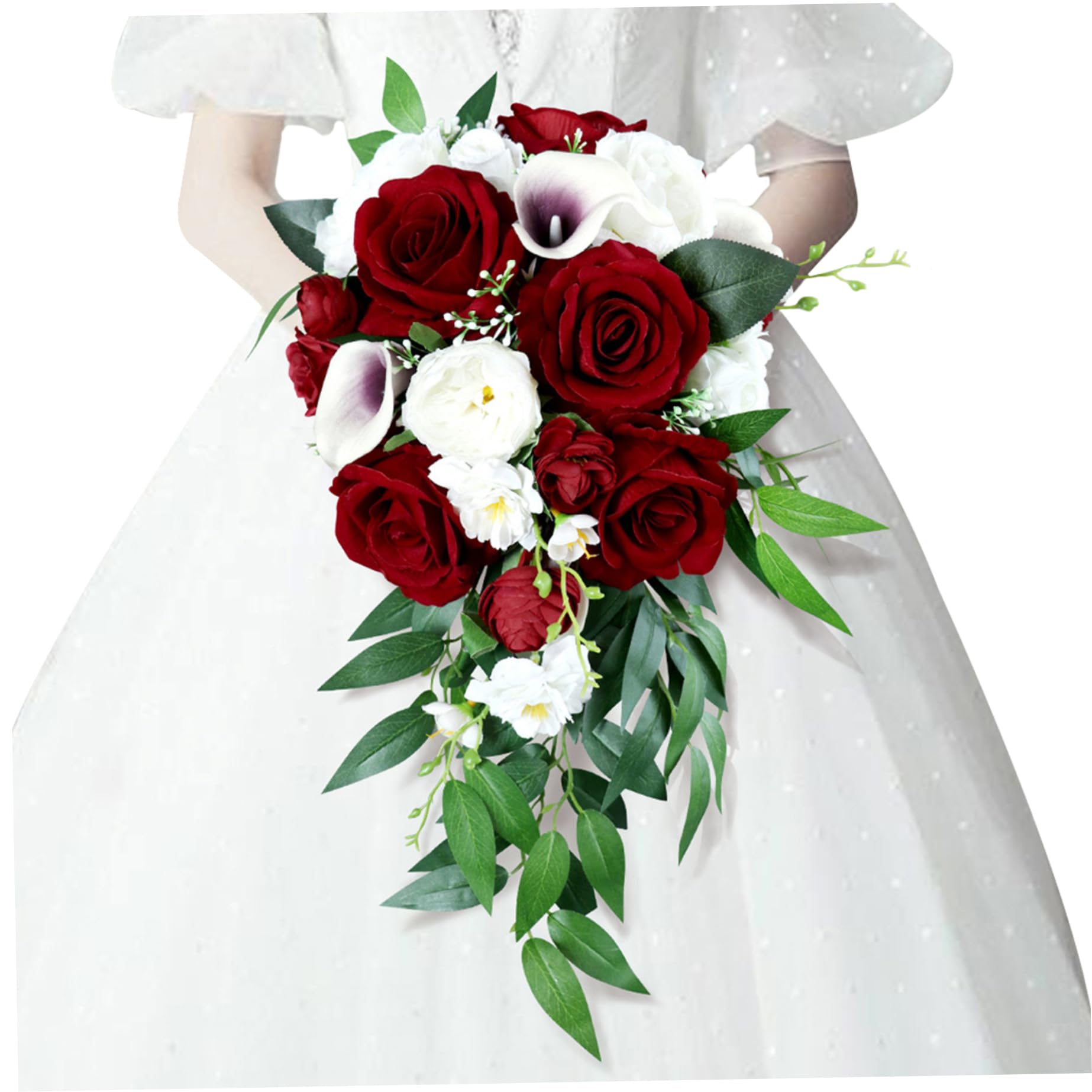 Bouquet de Mariage Lys Rouges et Rose Artificiel en Cascade