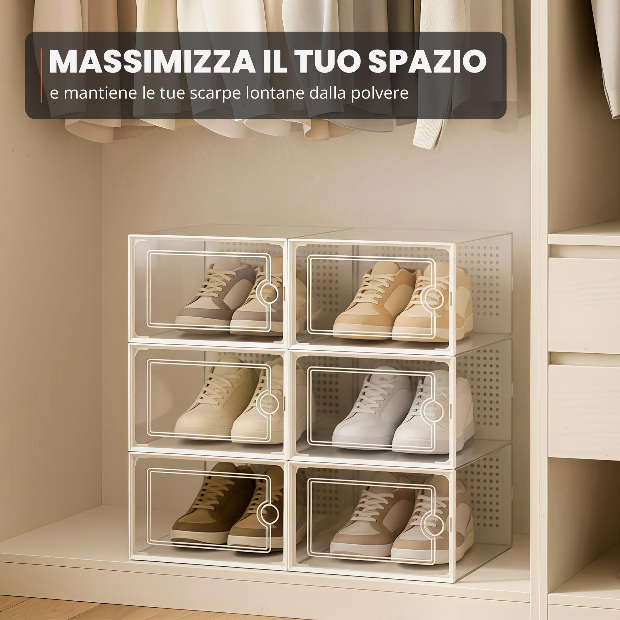 JUPPLIES | Scarpiera Modulare Trasparente Salvaspazio | Scatole per Scarpe Trasparenti Impilabili in Plastica | Organizer Scarpe da Armadio