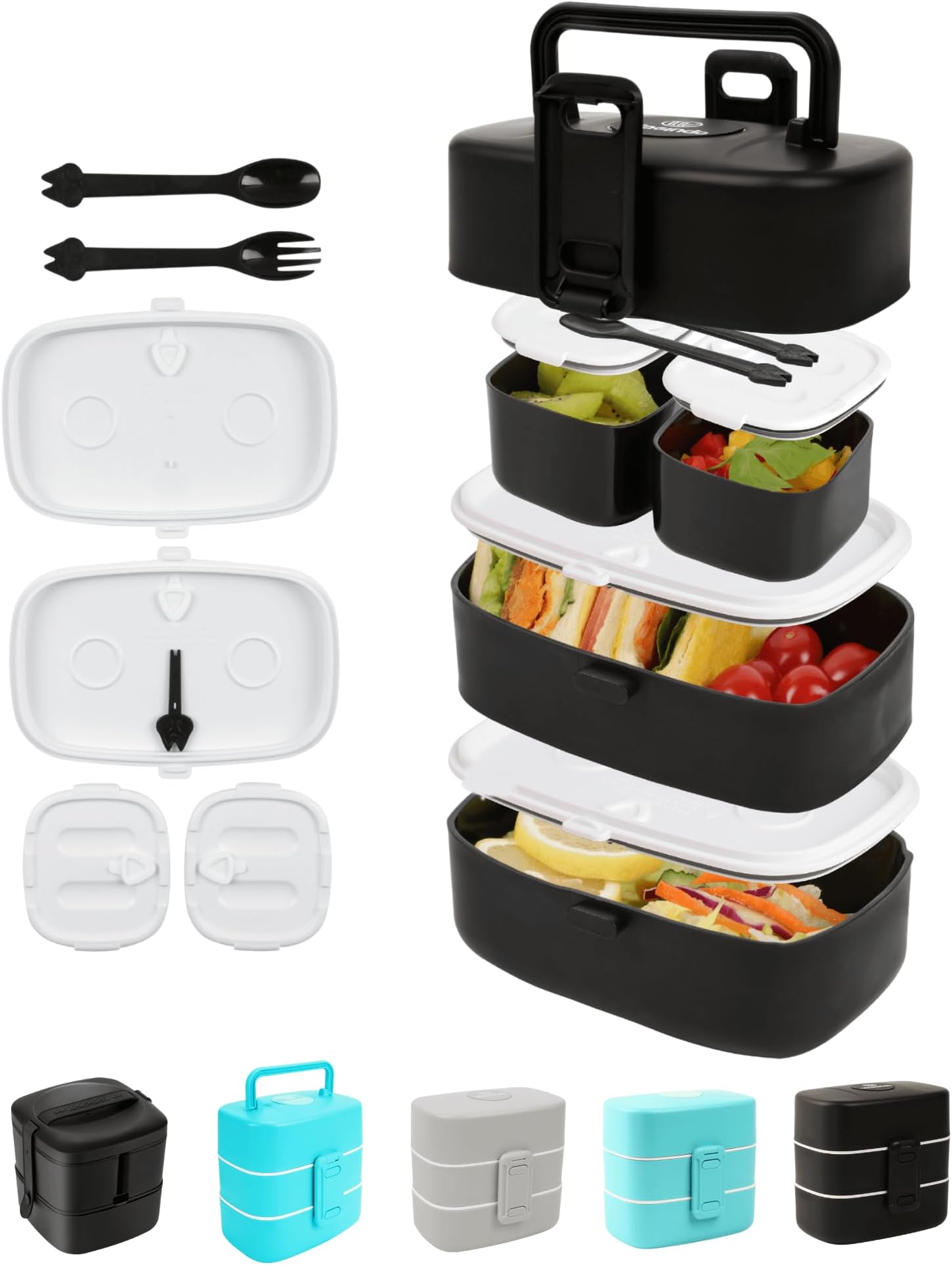 Wagindd Bento Lunch Box Kids and Adults, Leak-Proof Stackable Bento Box with 4 Compartments - BPA-Free, Dishwasher & Microwave Safe