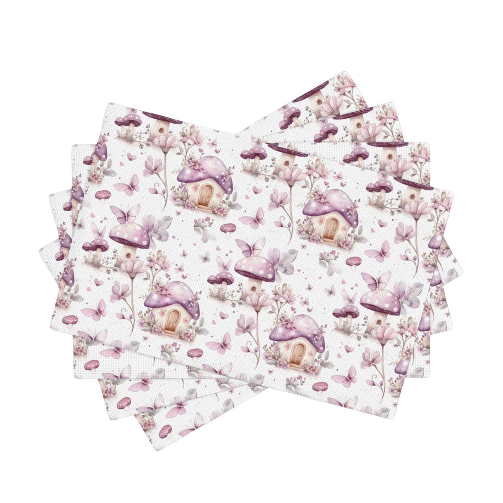 Sets de table de cuisine lavables anti-tache motif papillon champignon