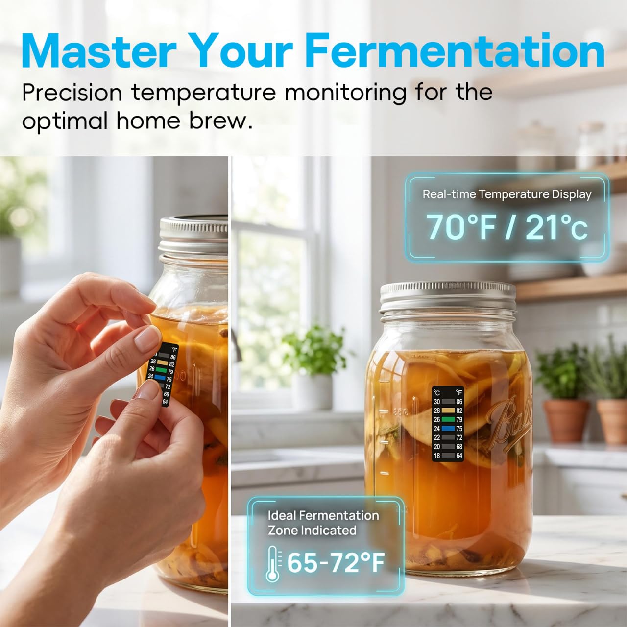 Cabilock 8pcs Stick On Thermometer Strip, Horizontal Thermometer Stickers Adhesive Thermometer Strip Digital Temperature Display for Fermenting Brewing Wine Beer