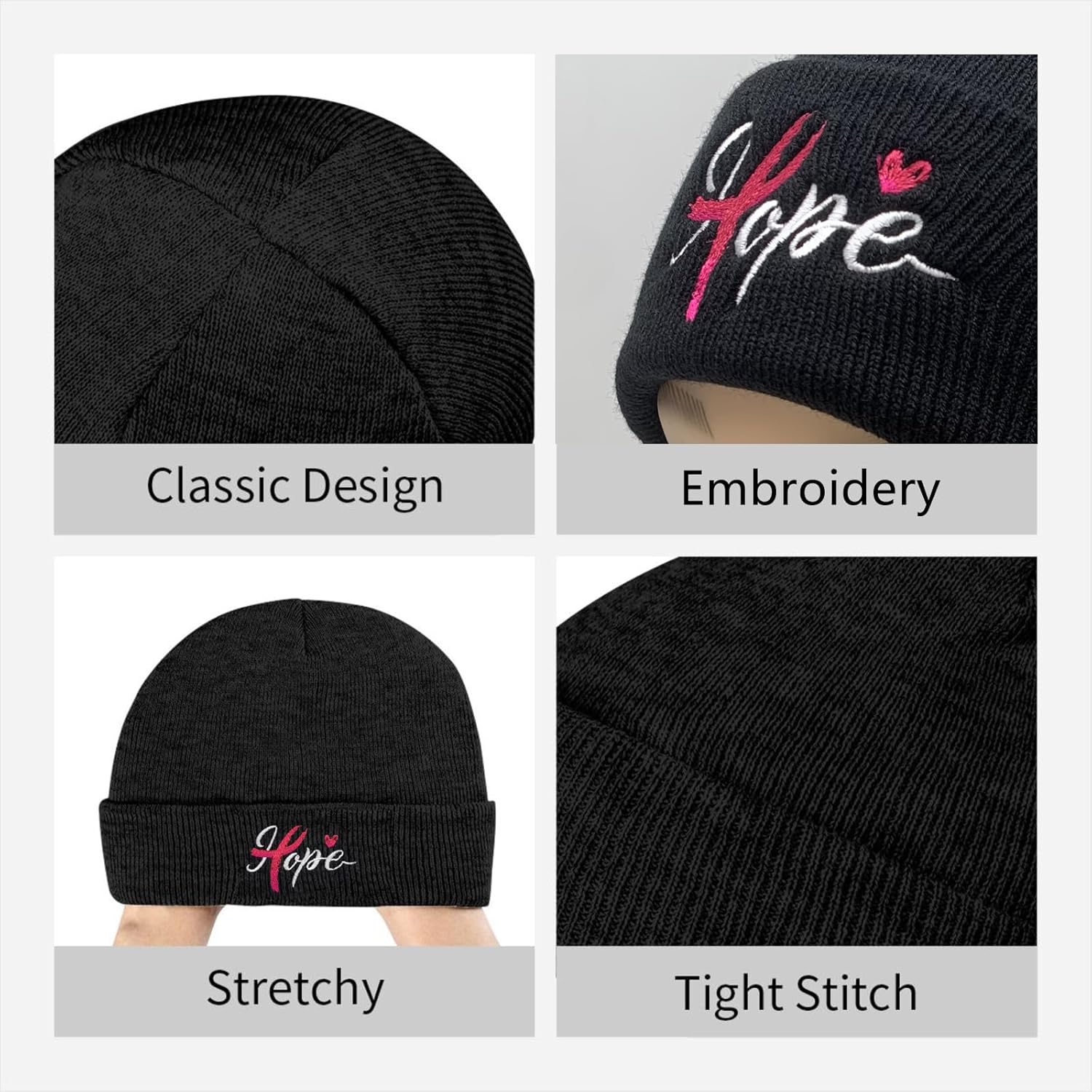 Faith, Jesus Fish Embroidery Beanie Hat for Men Women Winter Warm Stretch Skull Knit Hats Cap Black - Image 5