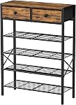 5 Rack de chaussures Tier Entryway, Organisateur de chaussures avec 2 Tiroirs, étagère en métal pour 16-20 paires avec plateau en bois pour placard, brun rustique