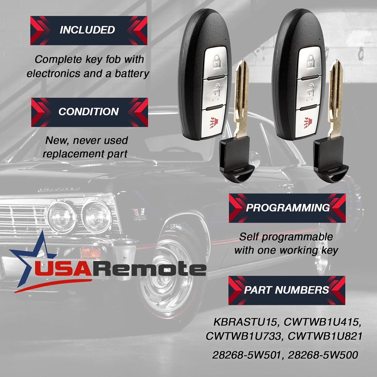 Key Fob Keyless Entry Remote Compatible With Nissan Frontier Armada Murano Pathfinder Quest Sentra Titan Versa Xterra/Infiniti QX4 FX35 FX45 (KBRASTU15) Smart Conversion, Set of 2
