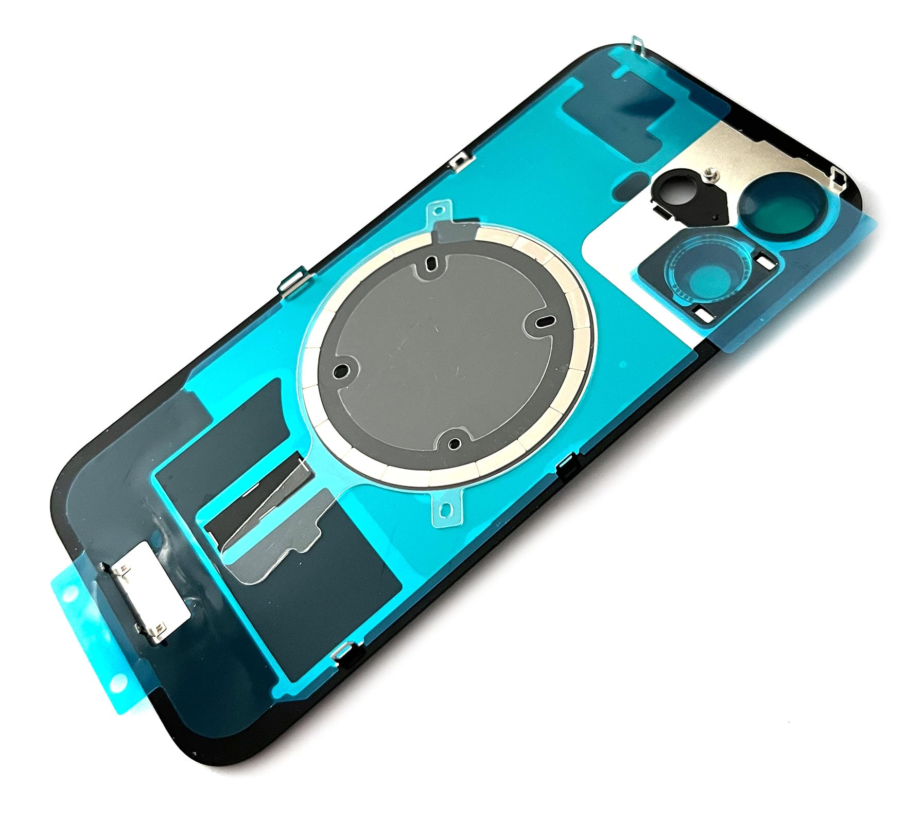 SVV Coque arrière, cache batterie compatible avec iPhone 16. Pré-assemblé : avec aimant, support métallique, bagues de caméra, etc. Verre arrière de remplacement. OEM (Blanc)