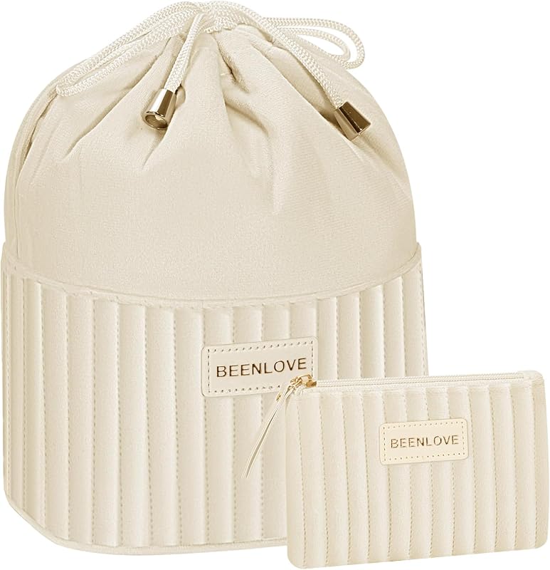 Conjunto com 2 Necessaires de Maquiagem BEENLOVE em Veludo Holandês, Expansíveis, com Compartimentos e Fechamento por Cordão